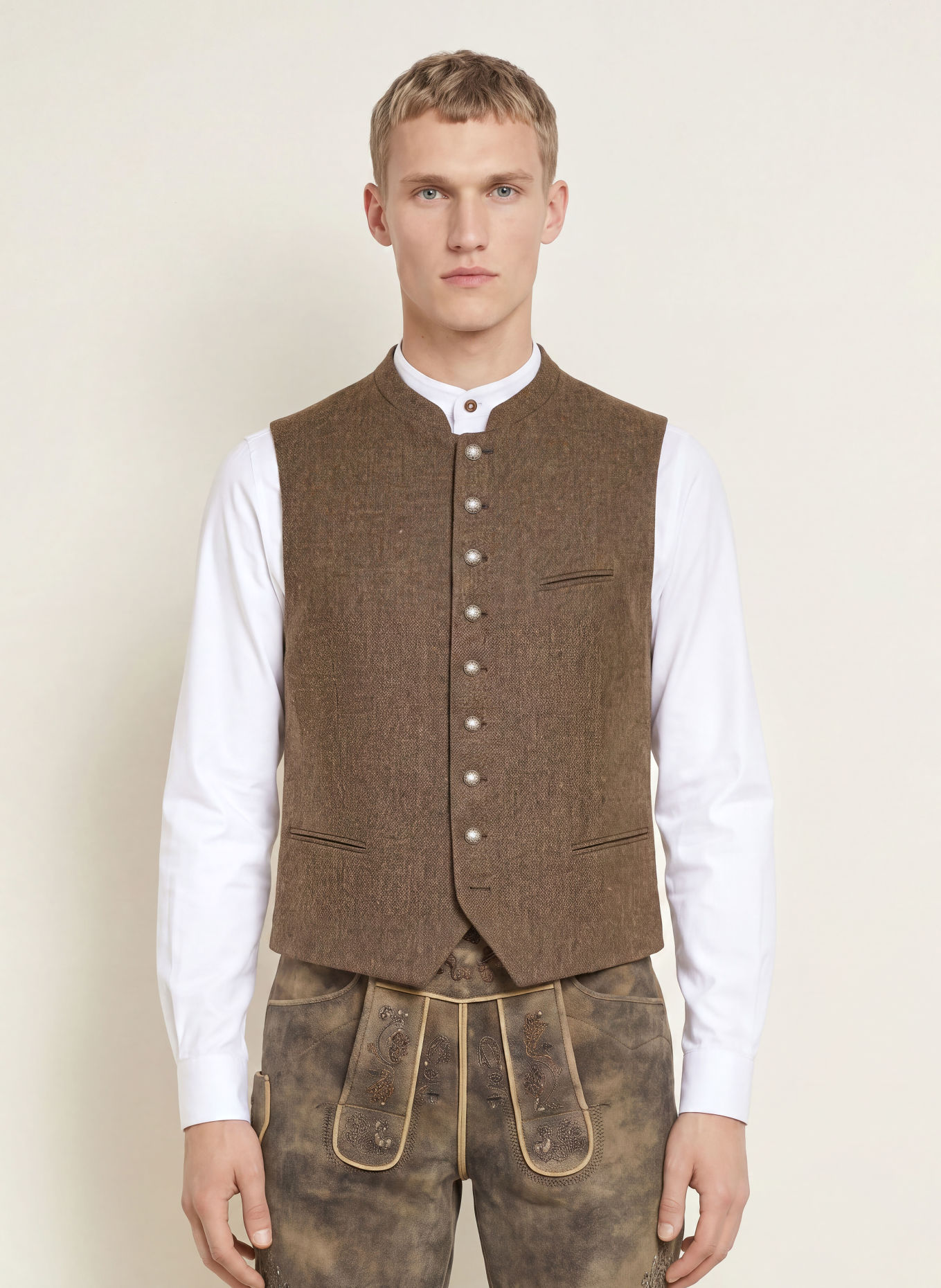 Grasegger VOITL Traditional vest in a Mix of Materials: BROWN / GRAY / WHITE