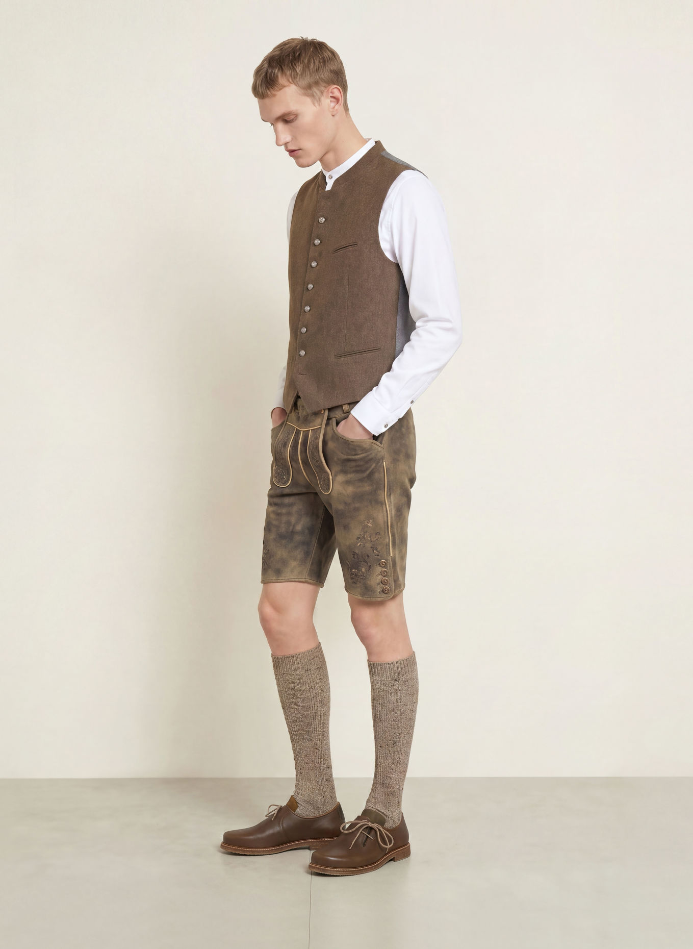 Grasegger VOITL Traditional vest in a Mix of Materials: BROWN / GRAY / WHITE