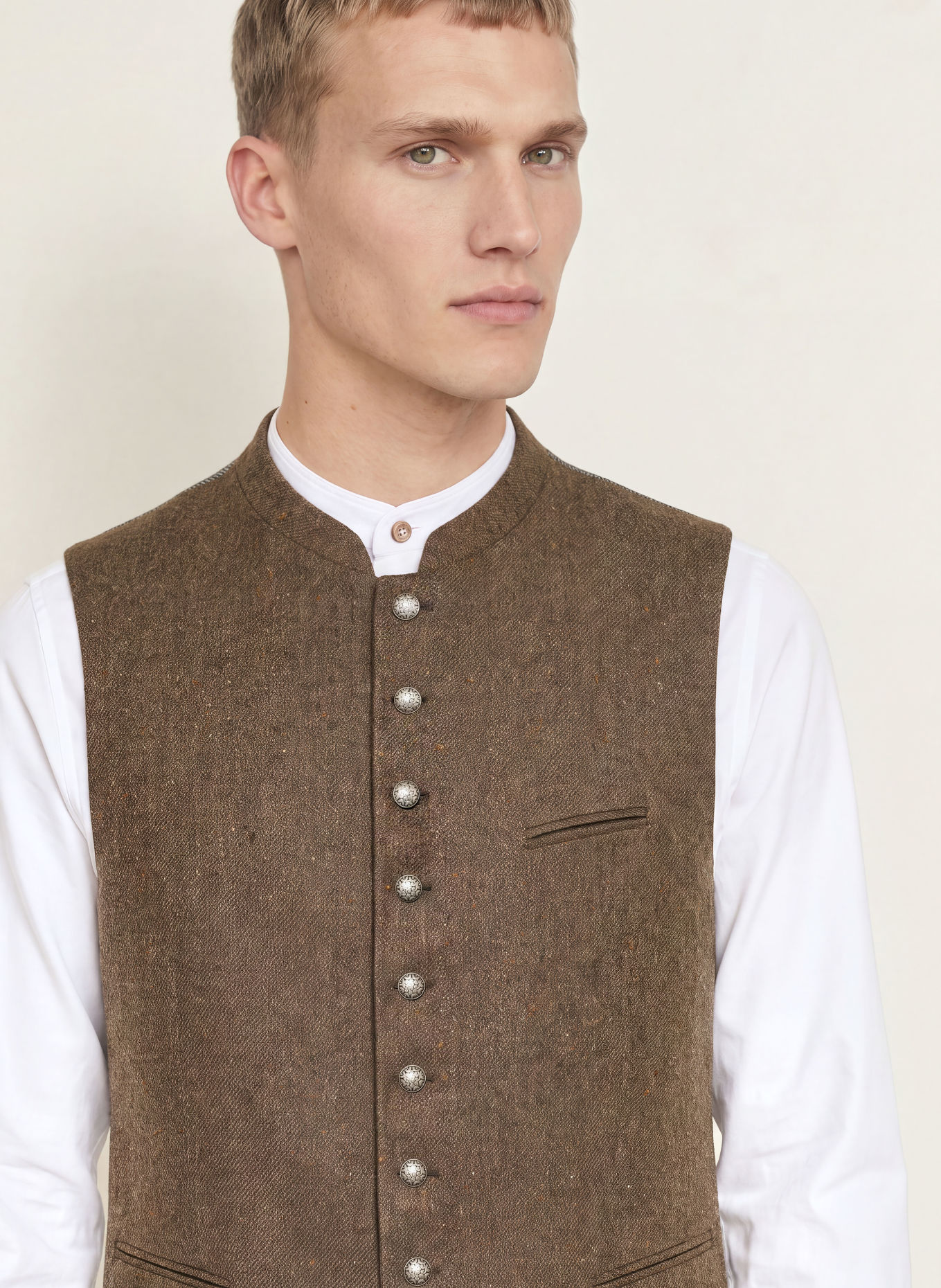 Grasegger VOITL Traditional vest in a Mix of Materials: BROWN / GRAY / WHITE
