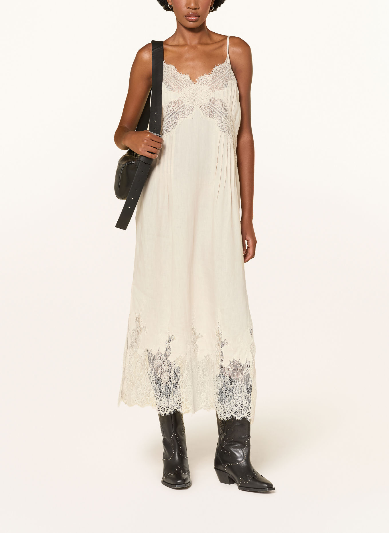 ALLSAINTS SAMIA Linen Dress with Lace: CREAM