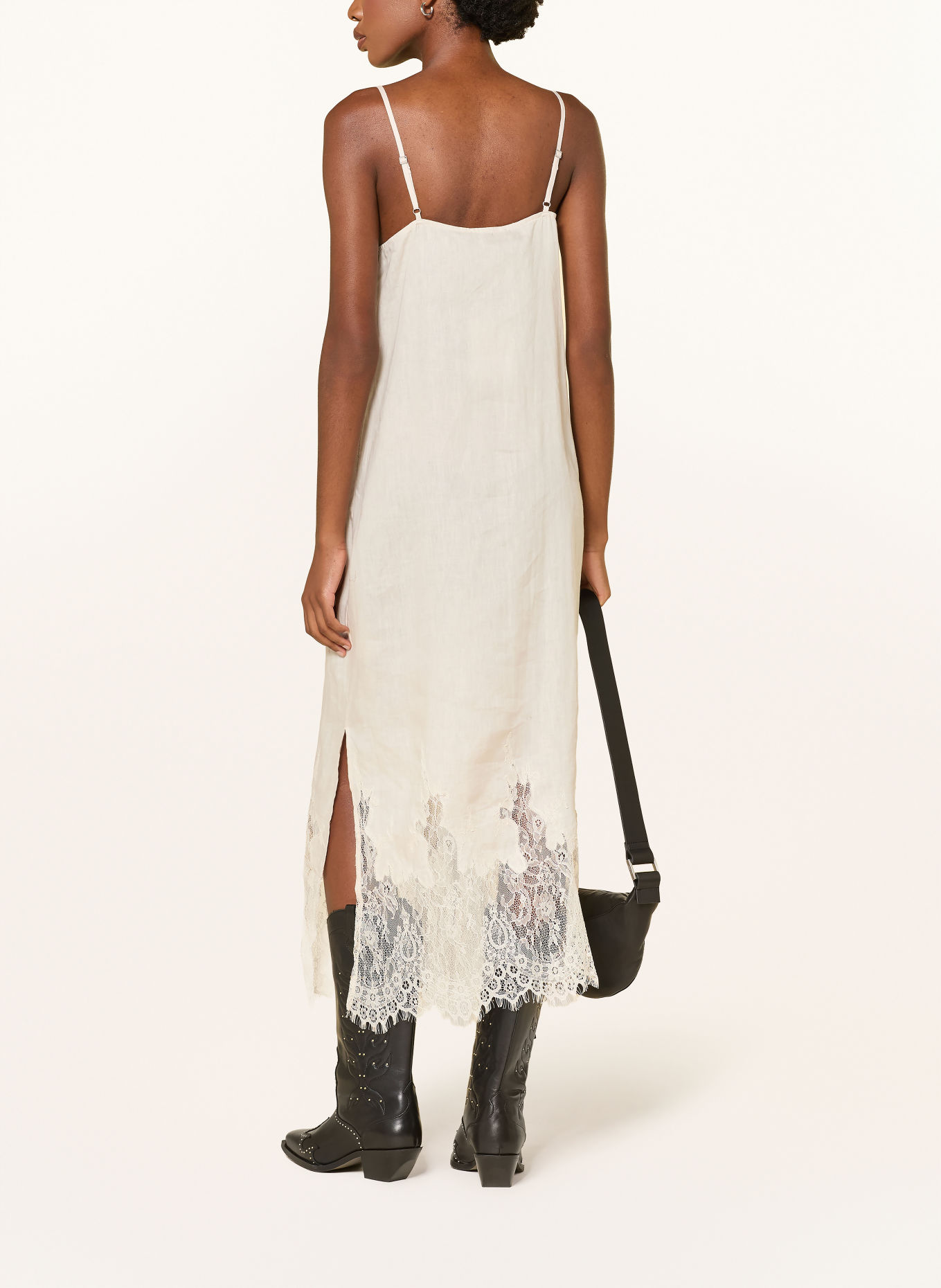 ALLSAINTS SAMIA Linen Dress with Lace: CREAM