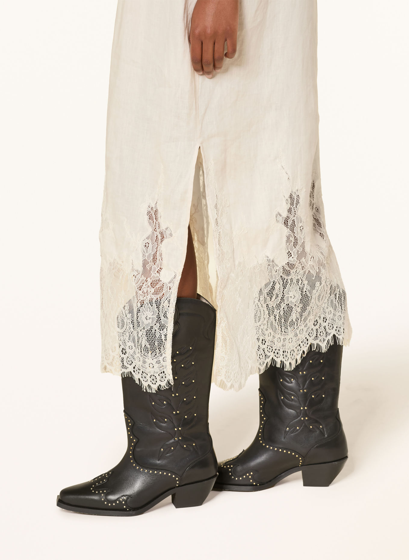 ALLSAINTS SAMIA Linen Dress with Lace: CREAM