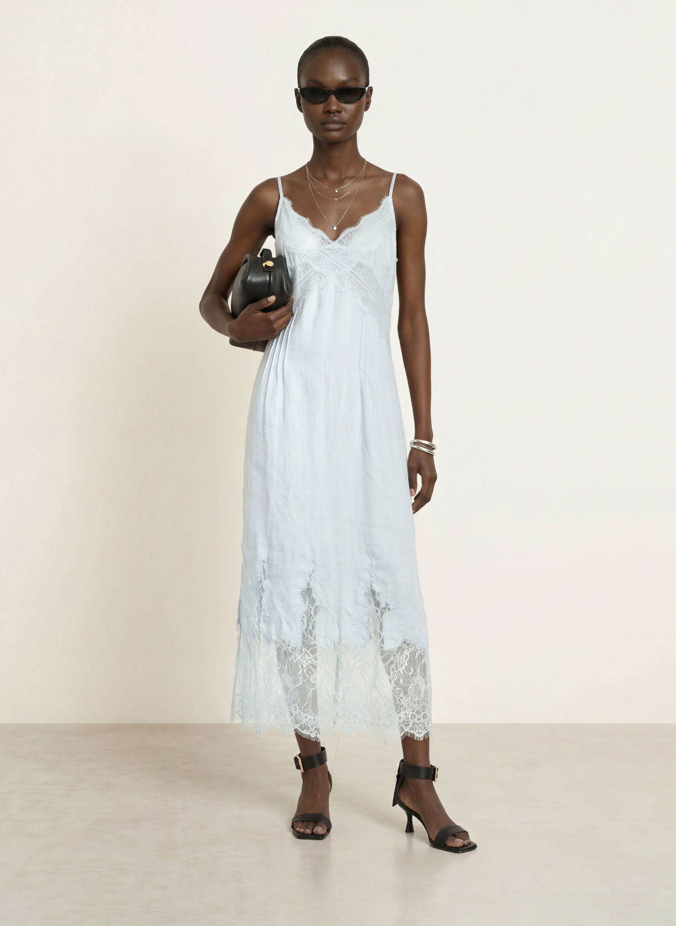 ALLSAINTS Linnen jurk SAMIA met kant: LICHTBLAUW