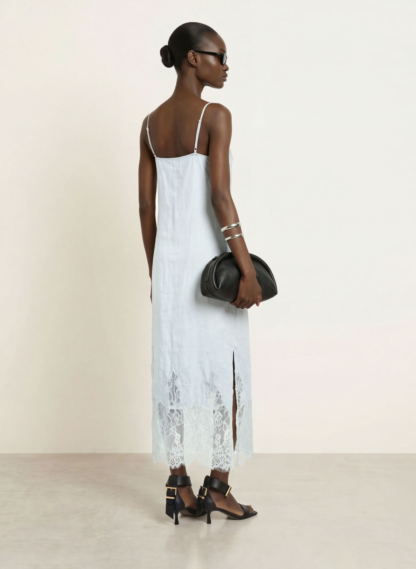 ALLSAINTS Linnen jurk SAMIA met kant: LICHTBLAUW