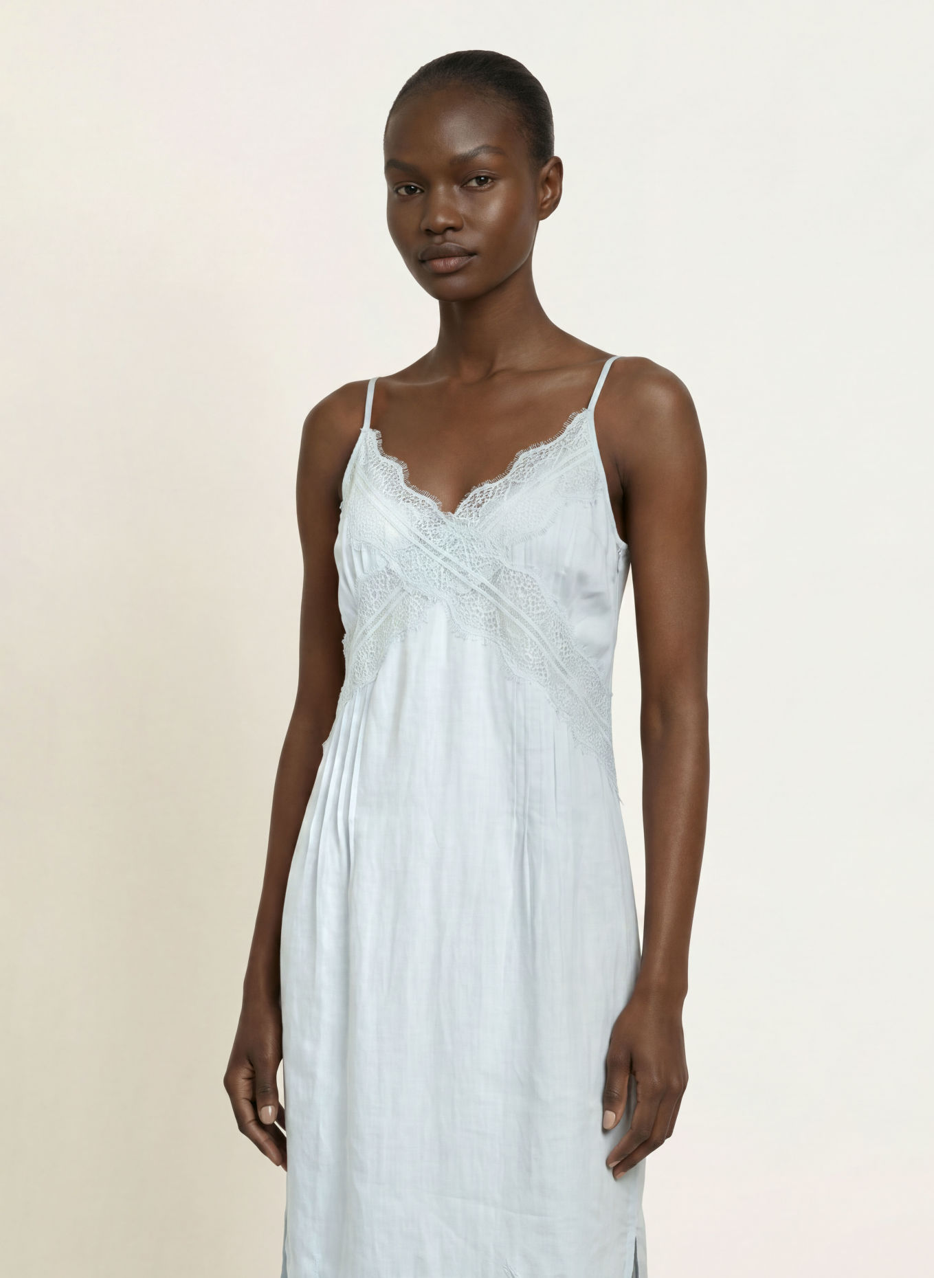 ALLSAINTS Linnen jurk SAMIA met kant: LICHTBLAUW