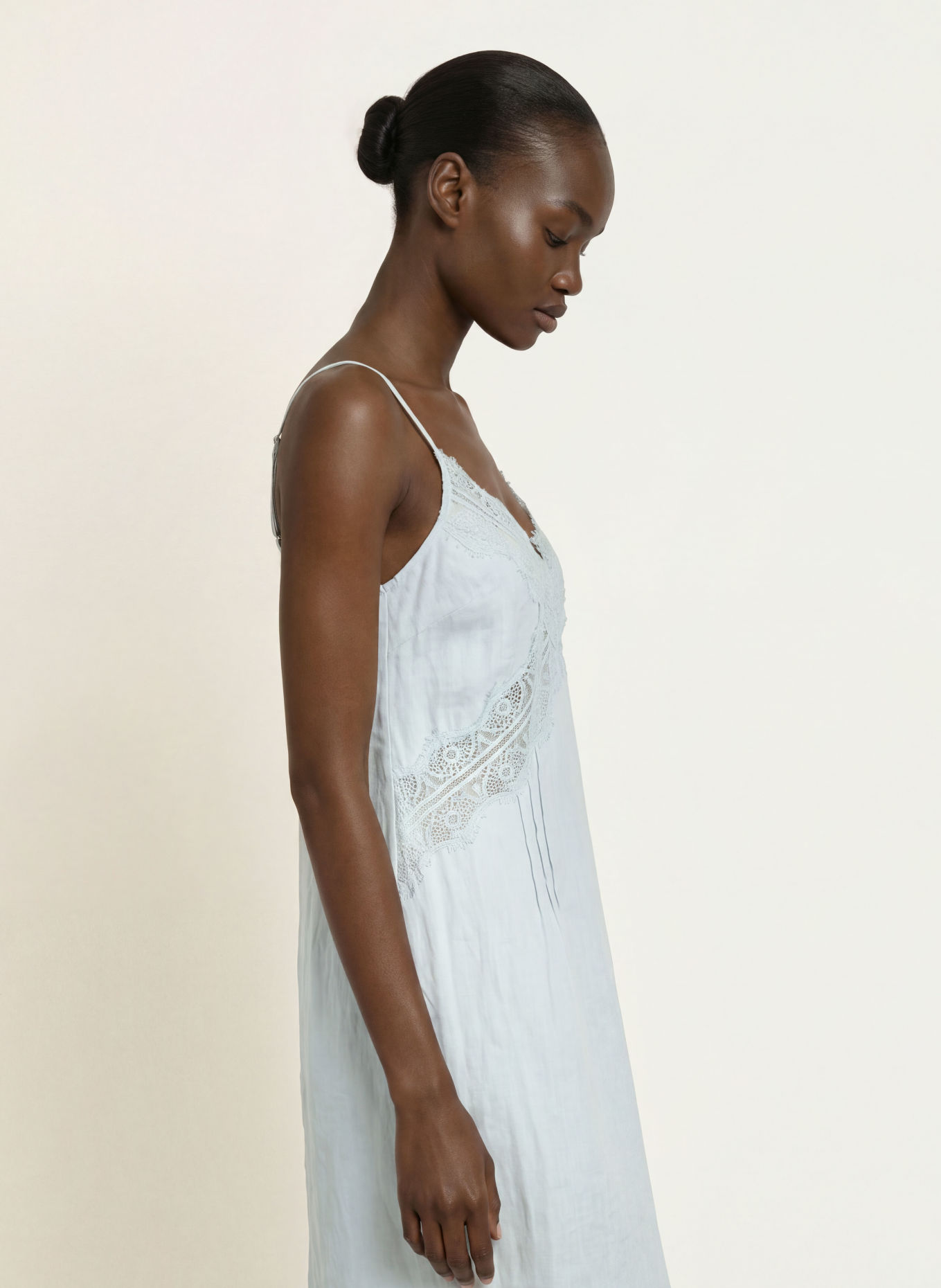 ALLSAINTS Linnen jurk SAMIA met kant: LICHTBLAUW