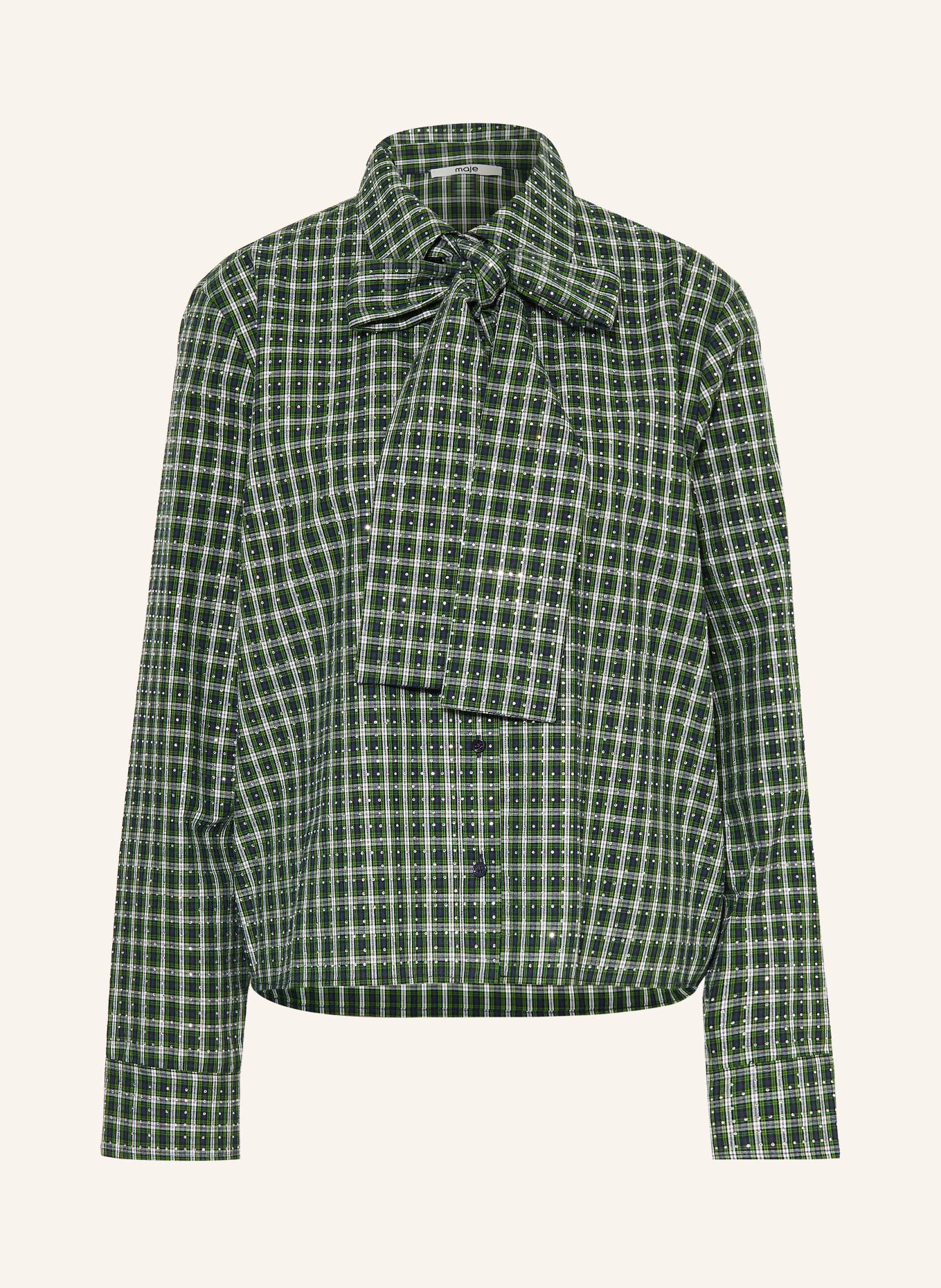 maje Bluse mit abnehmbarer Schluppe und Schmucksteinen: DUNKELBLAU / DUNKELGRÜN / WEISS