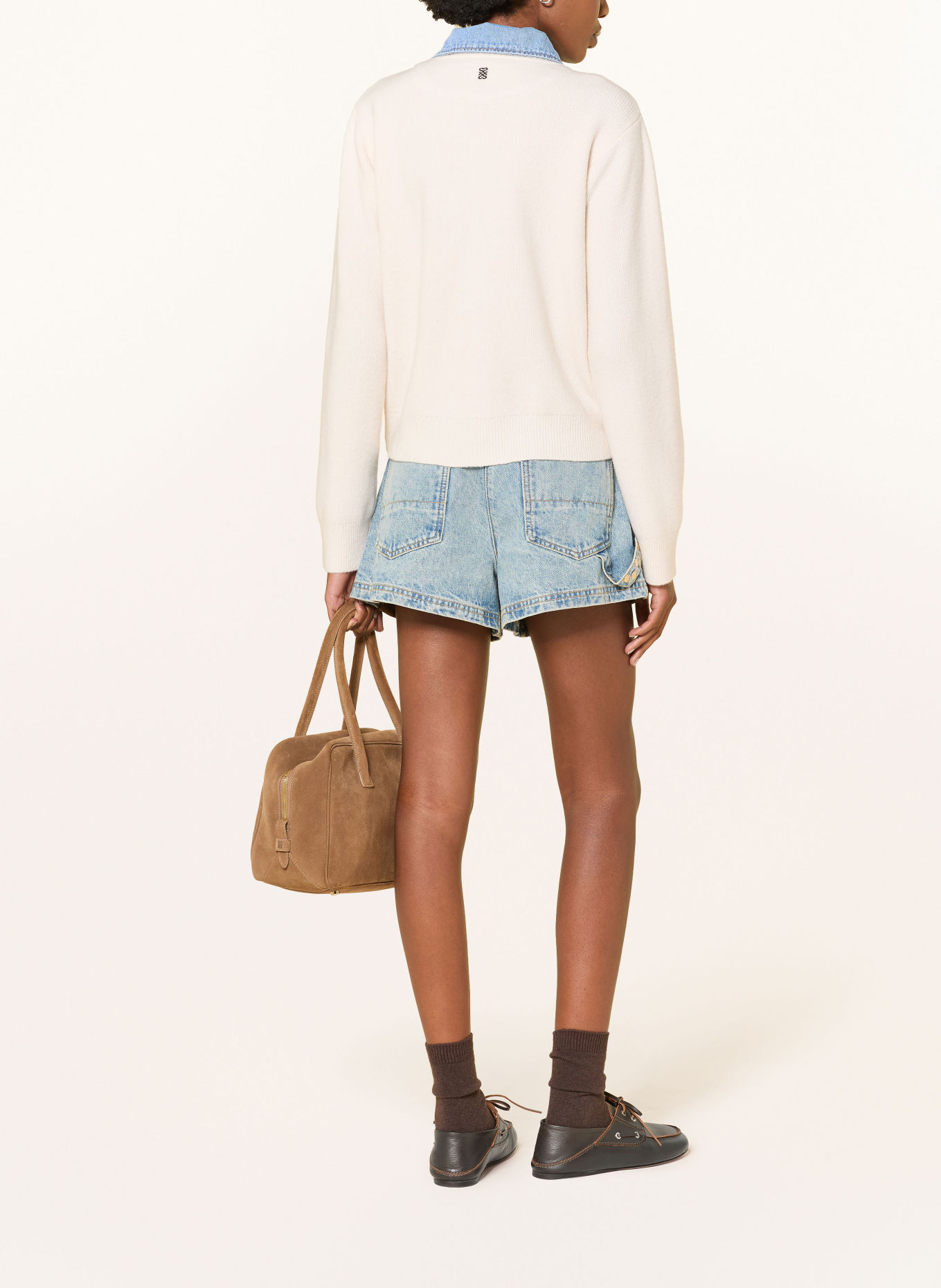 SANDRO Strickjacke im Materialmix: CREME / HELLBLAU