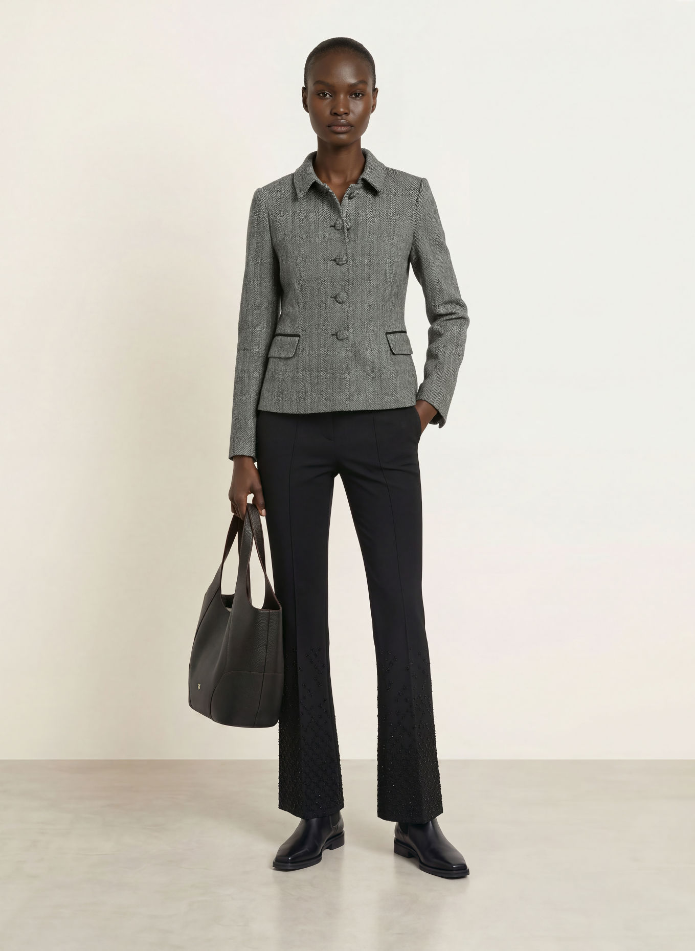 HOBBS DANIELLA Tweed Blazer: BLACK / WHITE