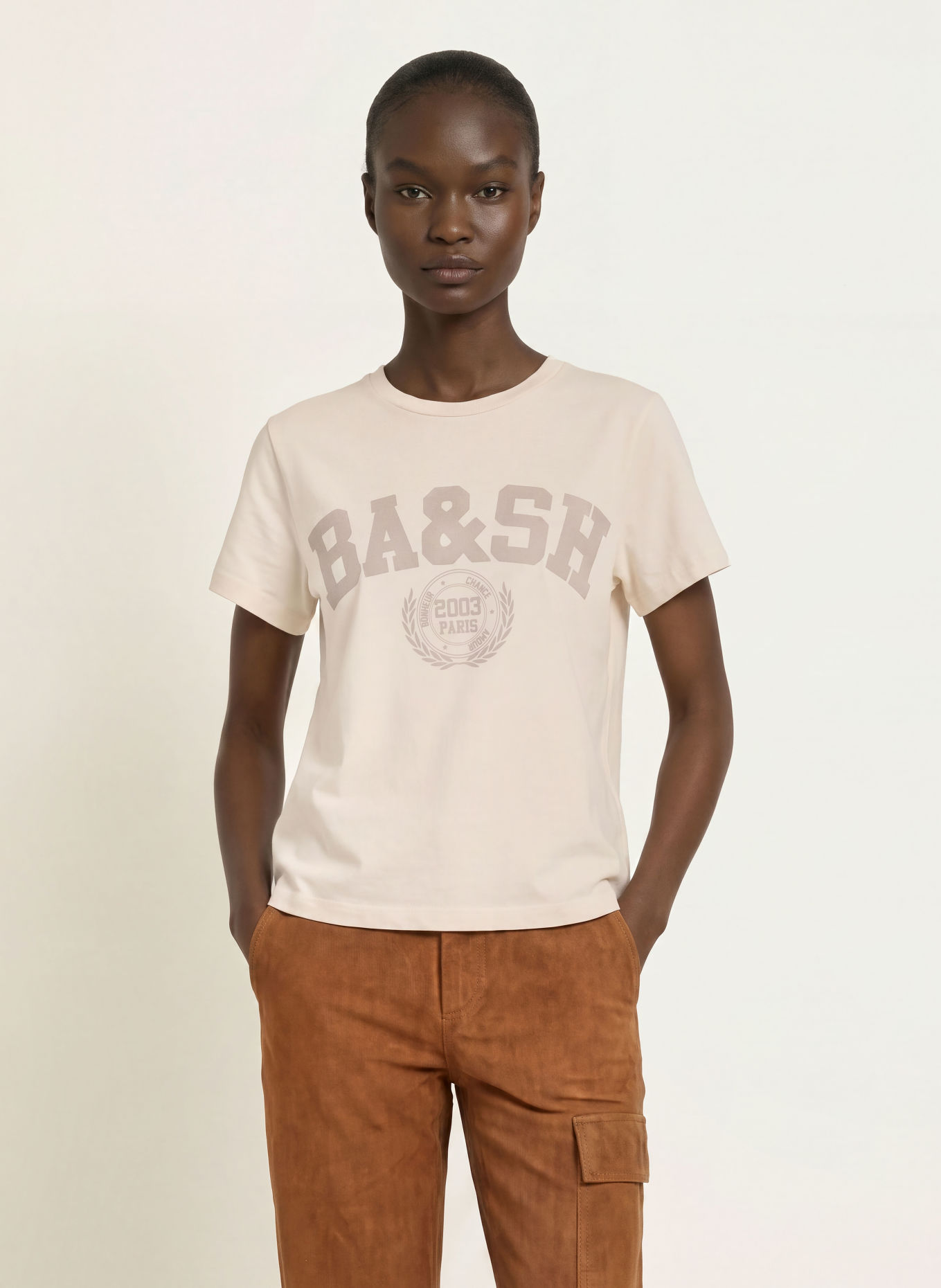 ba&sh Tricou IONI: ECRU / GRI DESCHIS