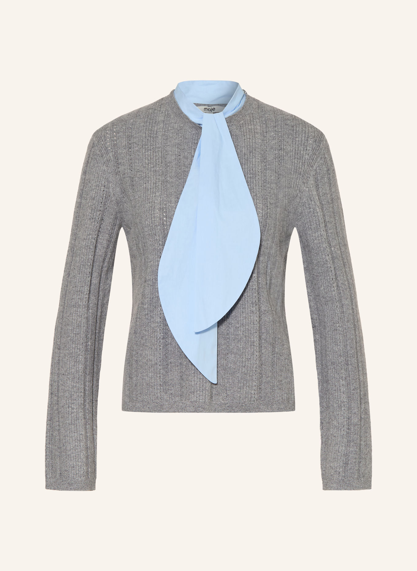 maje Pullover mit abnehmbarer Schluppe: GRAU / HELLBLAU