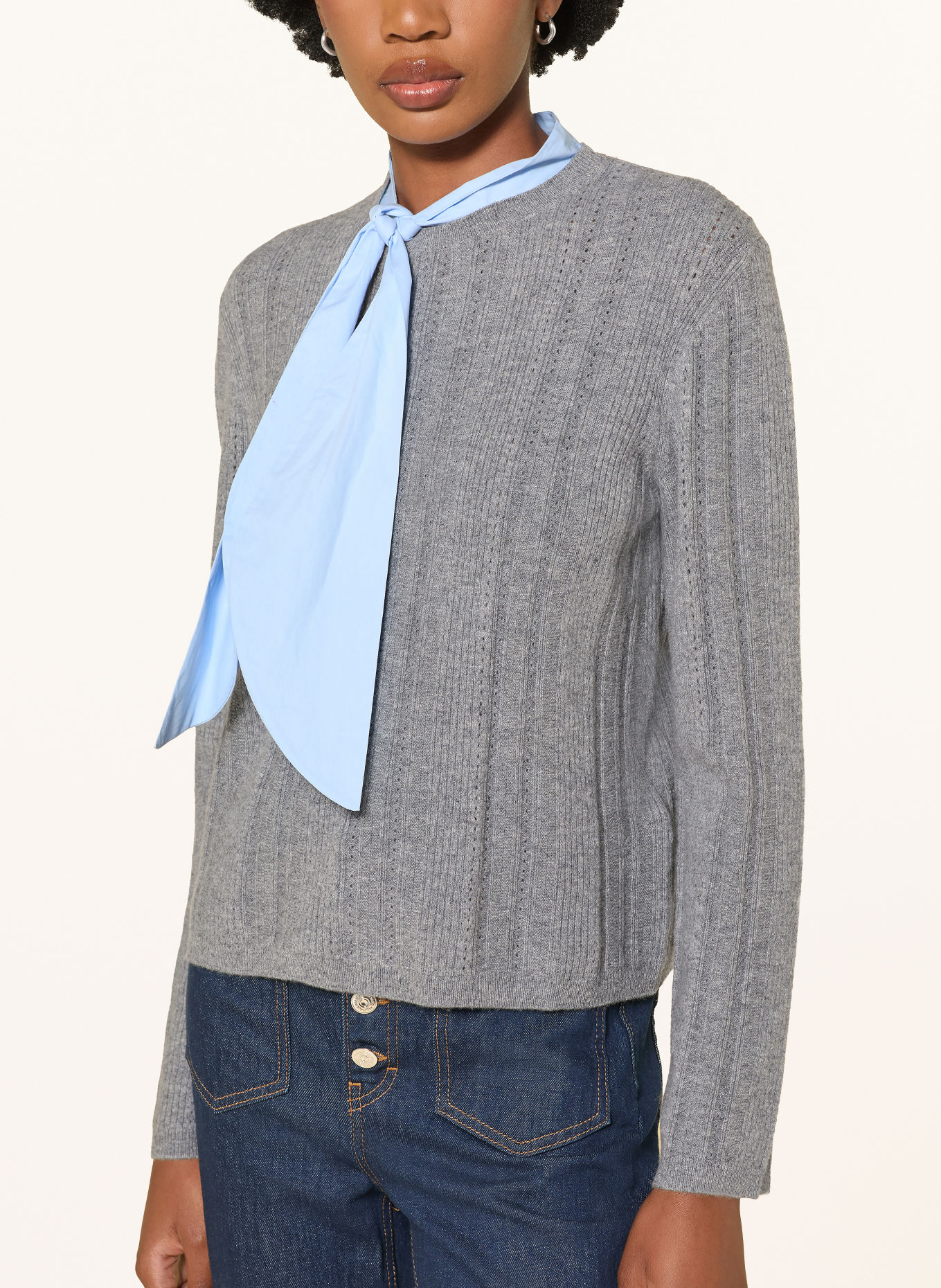 maje Pullover mit abnehmbarer Schluppe: GRAU / HELLBLAU