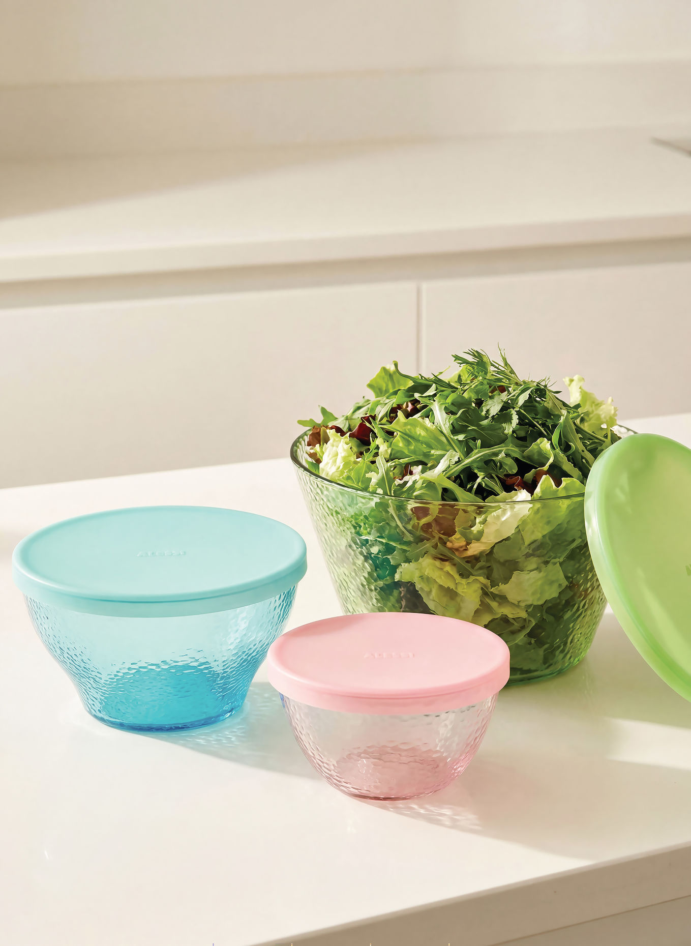 ALESSI Set of 3 Storage Containers: LIGHT GREEN / LIGHT PINK / LIGHT BLUE