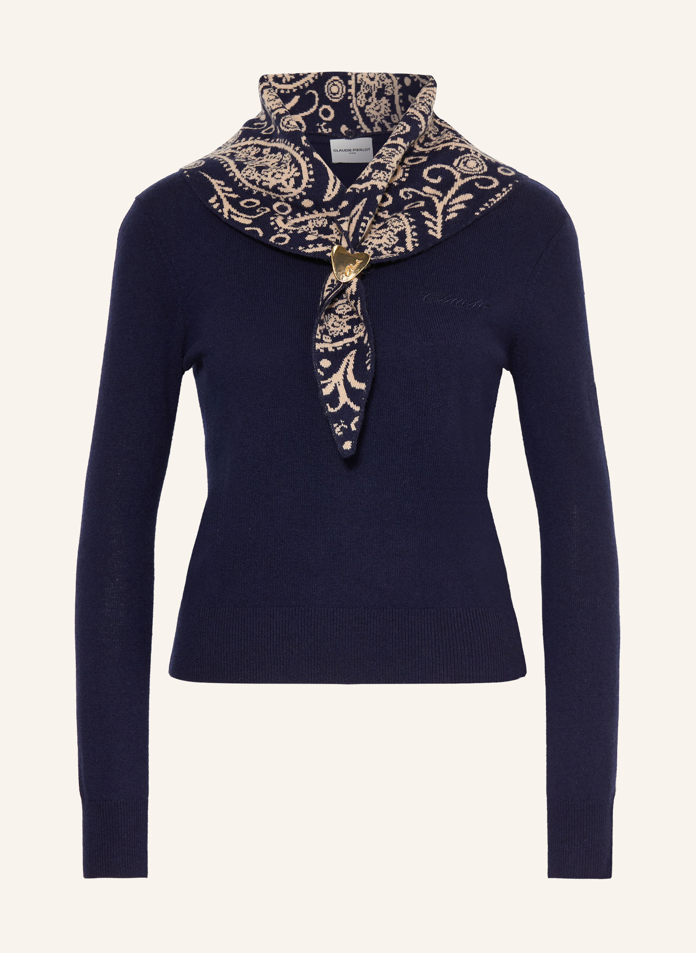 CLAUDIE PIERLOT Pullover mit abnehmbarem Kragen: DUNKELBLAU / CREME