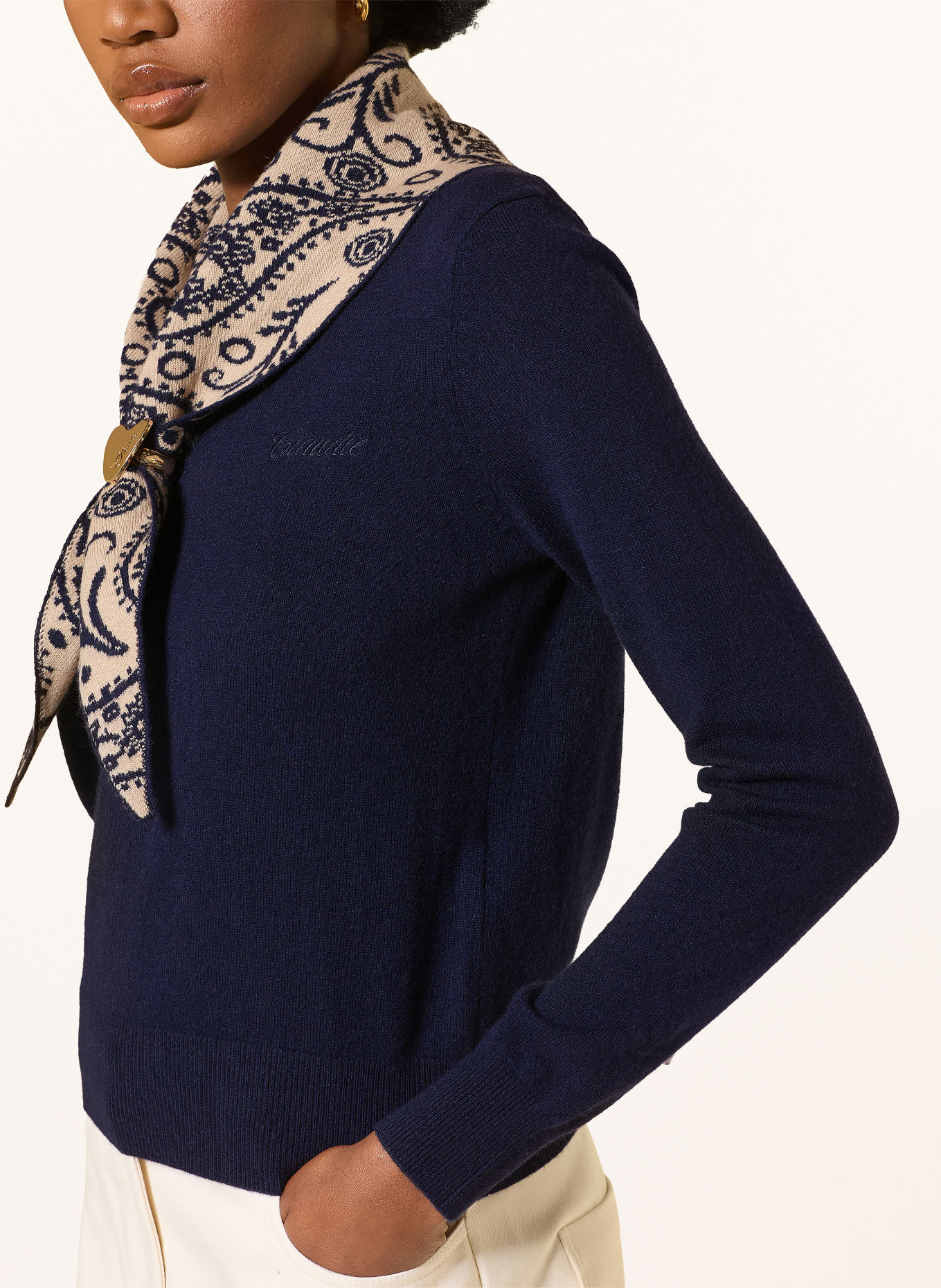 CLAUDIE PIERLOT Pullover mit abnehmbarem Kragen: DUNKELBLAU / CREME