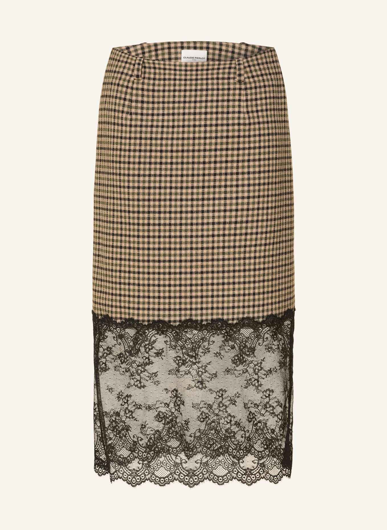 CLAUDIE PIERLOT Rock mit Spitze: BEIGE / GRÜN / SCHWARZ