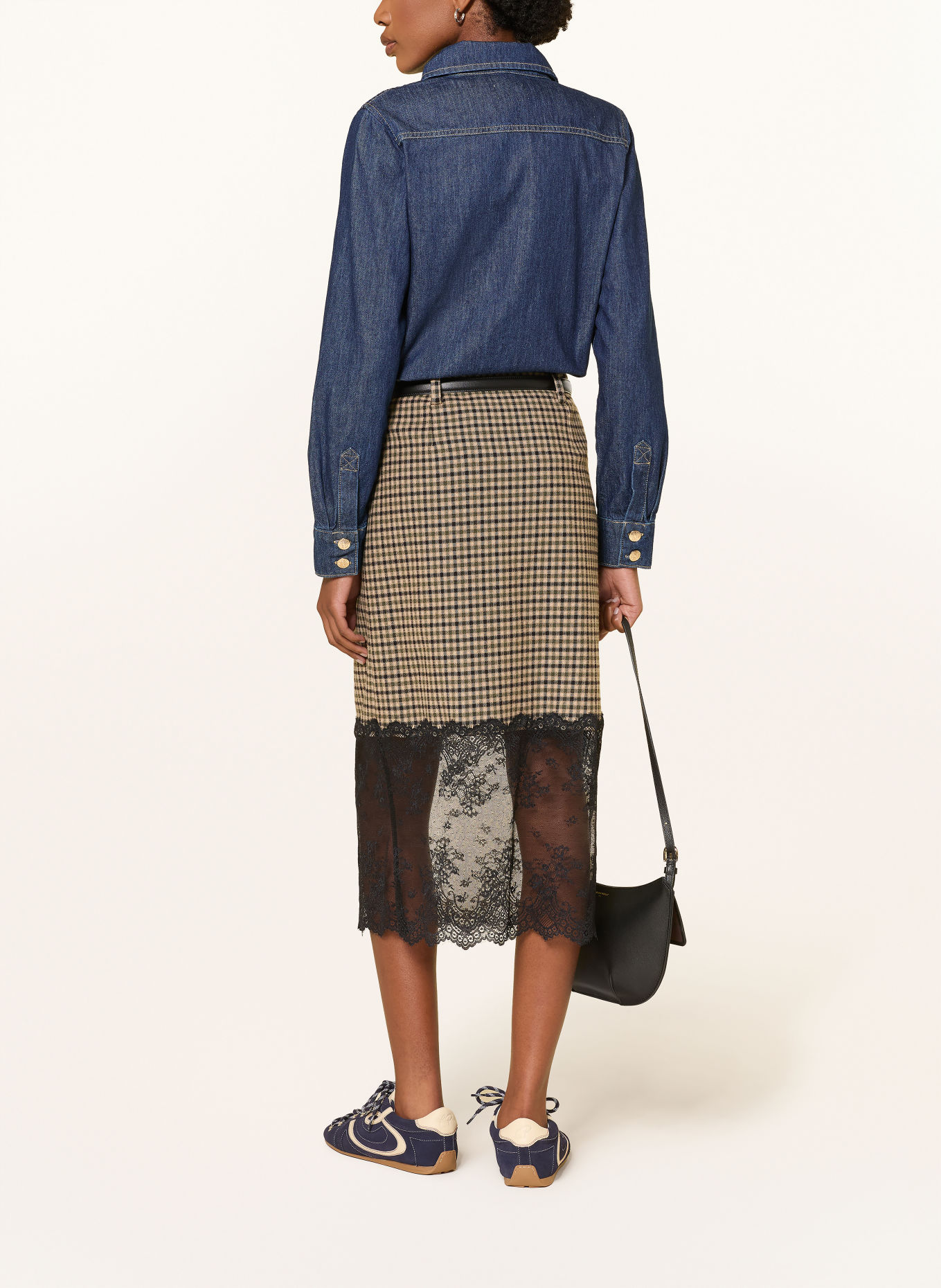 CLAUDIE PIERLOT Rock mit Spitze: BEIGE / GRÜN / SCHWARZ