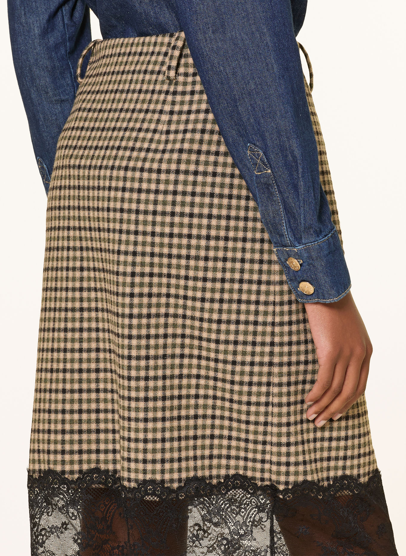 CLAUDIE PIERLOT Rock mit Spitze: BEIGE / GRÜN / SCHWARZ