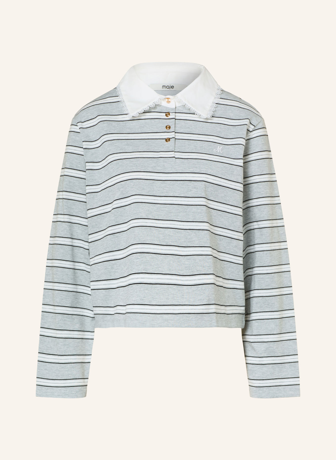 maje Jersey-Poloshirt: GRAU / WEISS / SCHWARZ