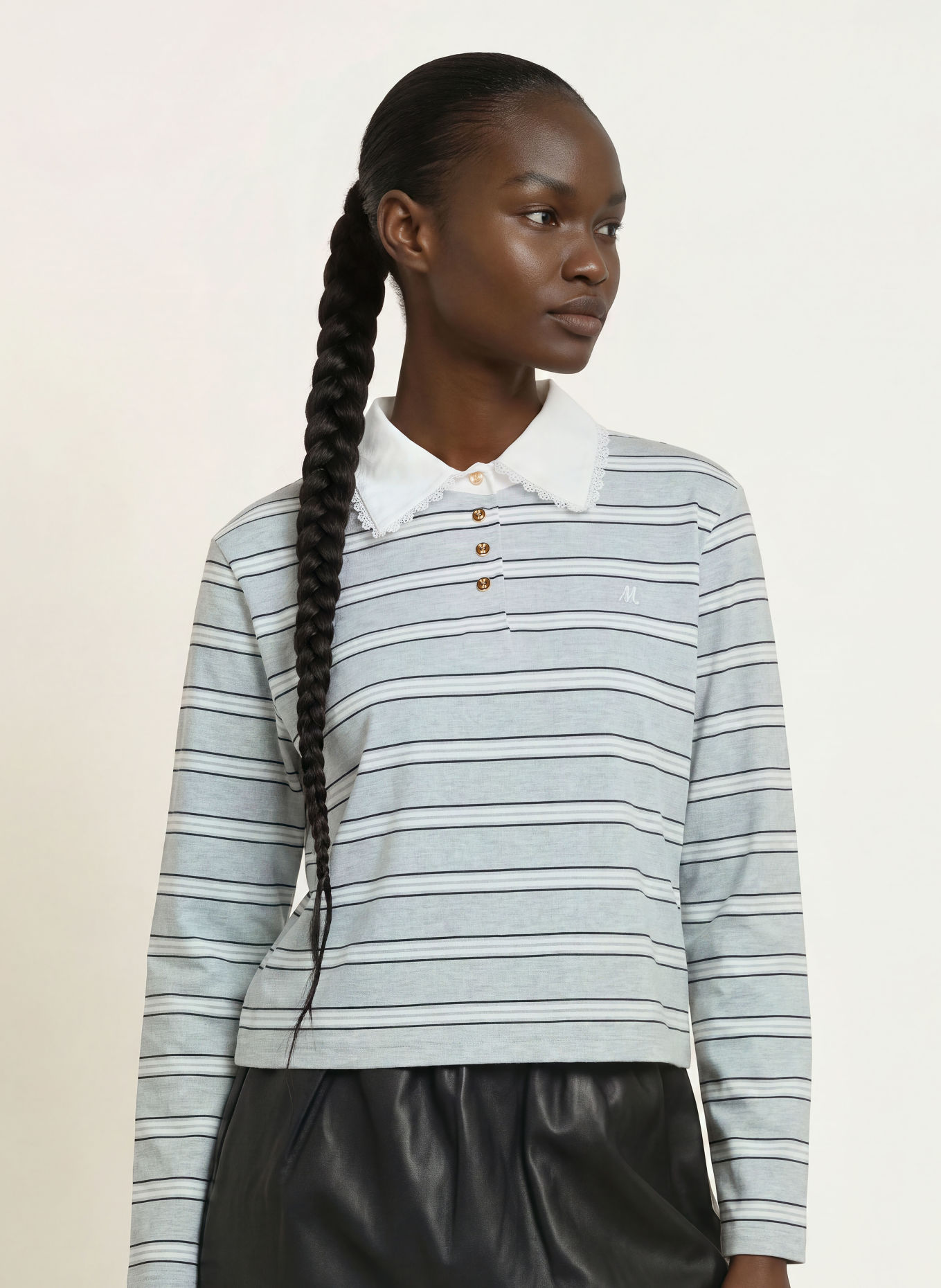 maje Jersey-Poloshirt: GRAU / WEISS / SCHWARZ