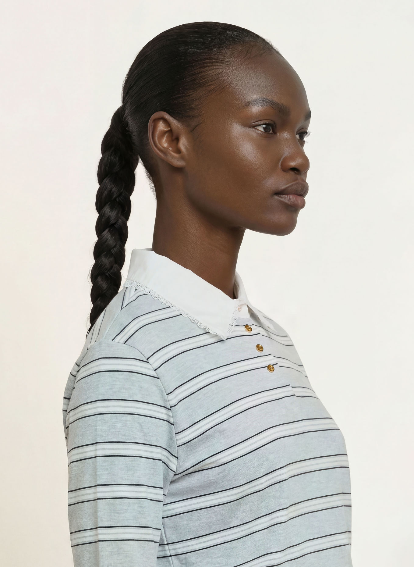 maje Jersey-Poloshirt: GRAU / WEISS / SCHWARZ