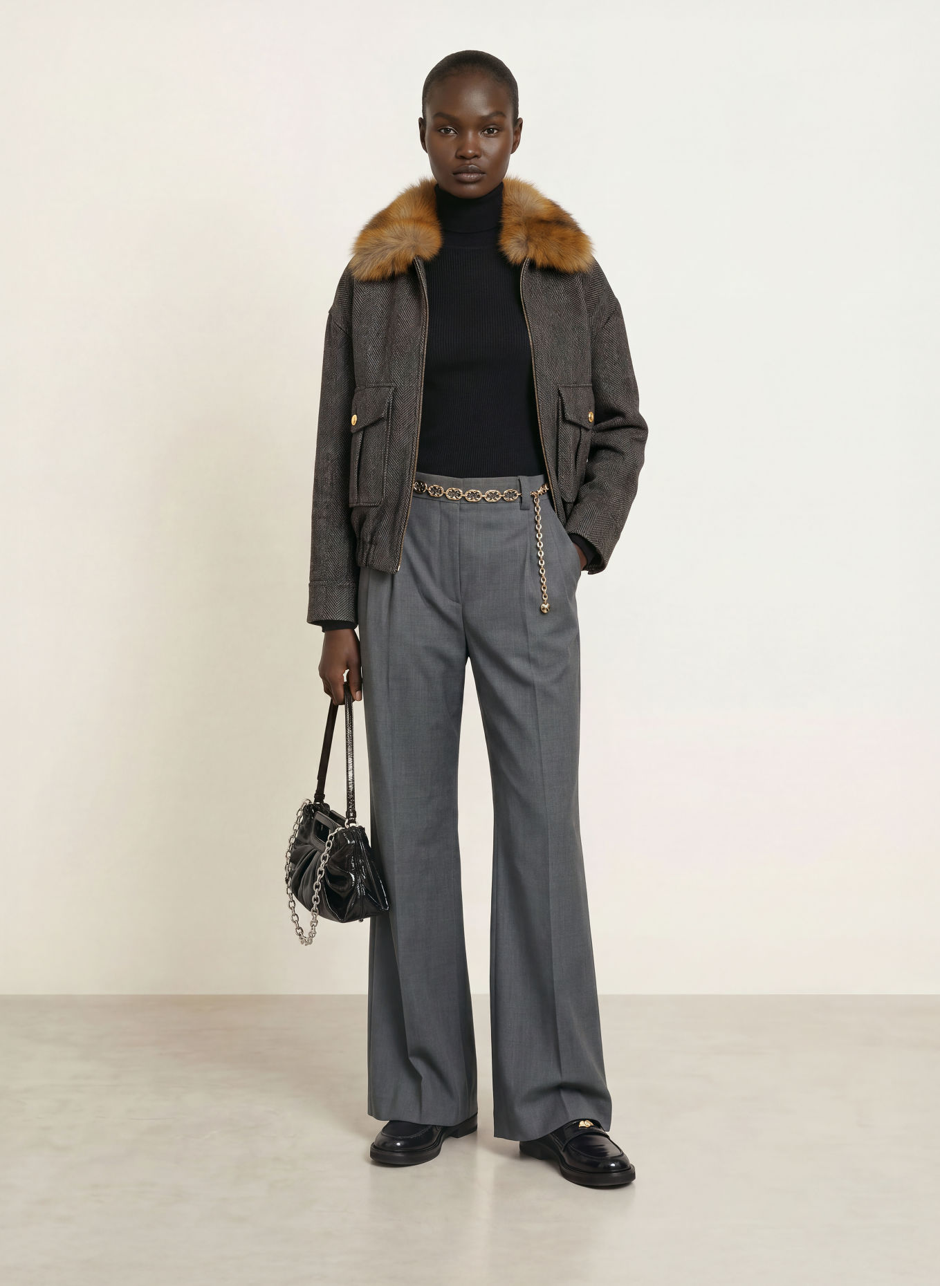 maje Blouson mit Kunstfell: DUNKELGRAU / HELLBRAUN