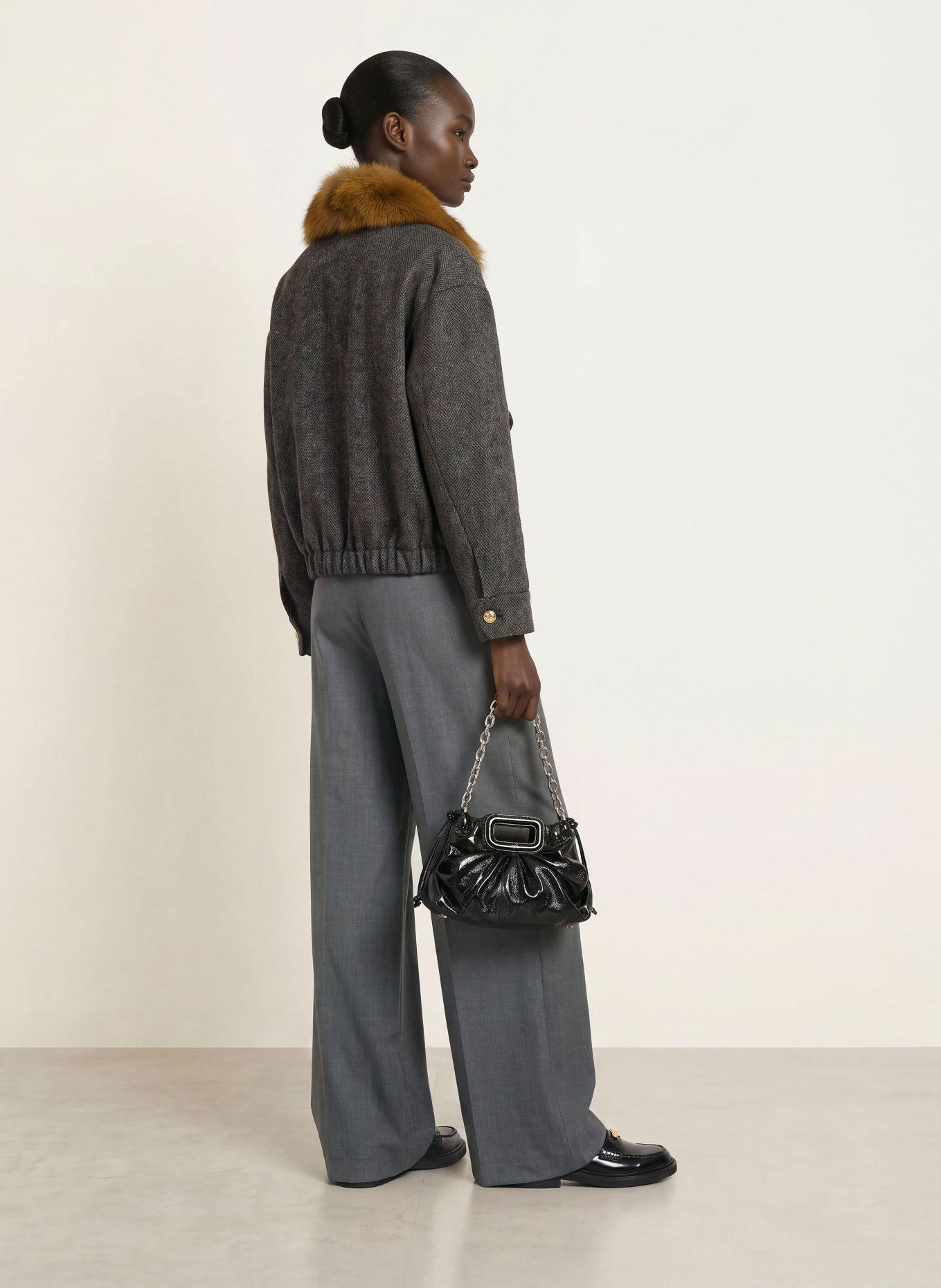 maje Blouson mit Kunstfell: DUNKELGRAU / HELLBRAUN