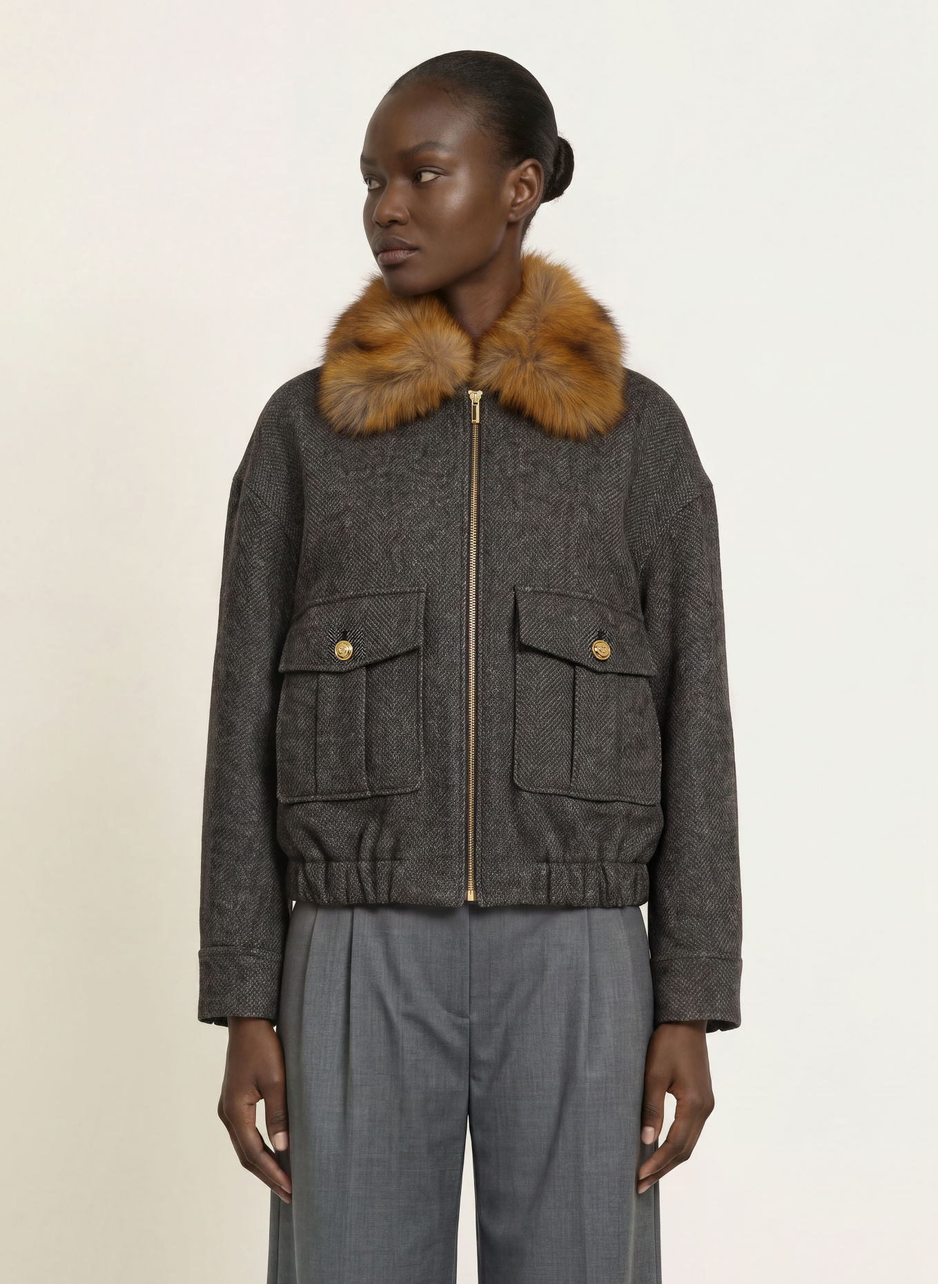 maje Blouson mit Kunstfell: DUNKELGRAU / HELLBRAUN
