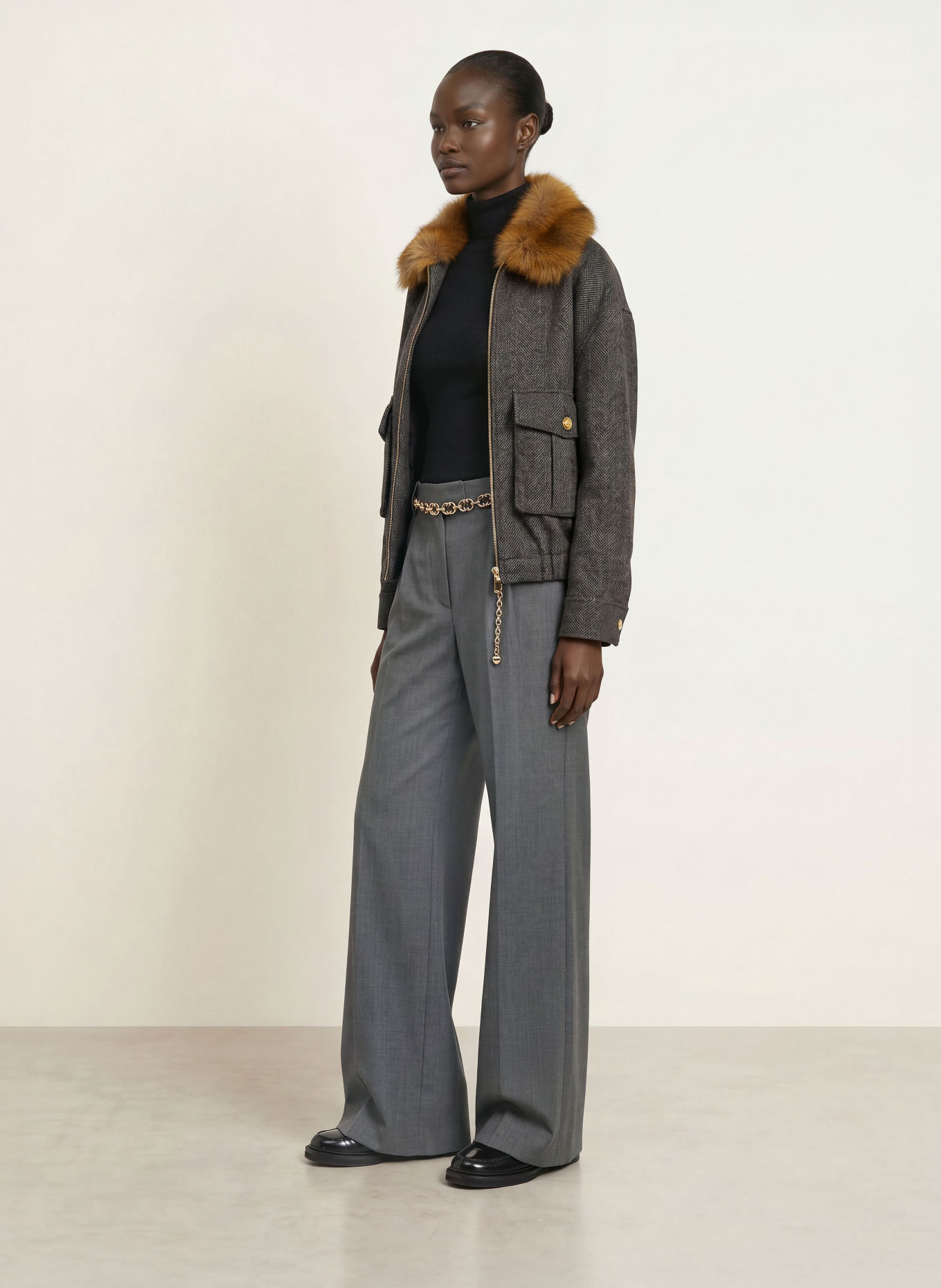 maje Blouson mit Kunstfell: DUNKELGRAU / HELLBRAUN