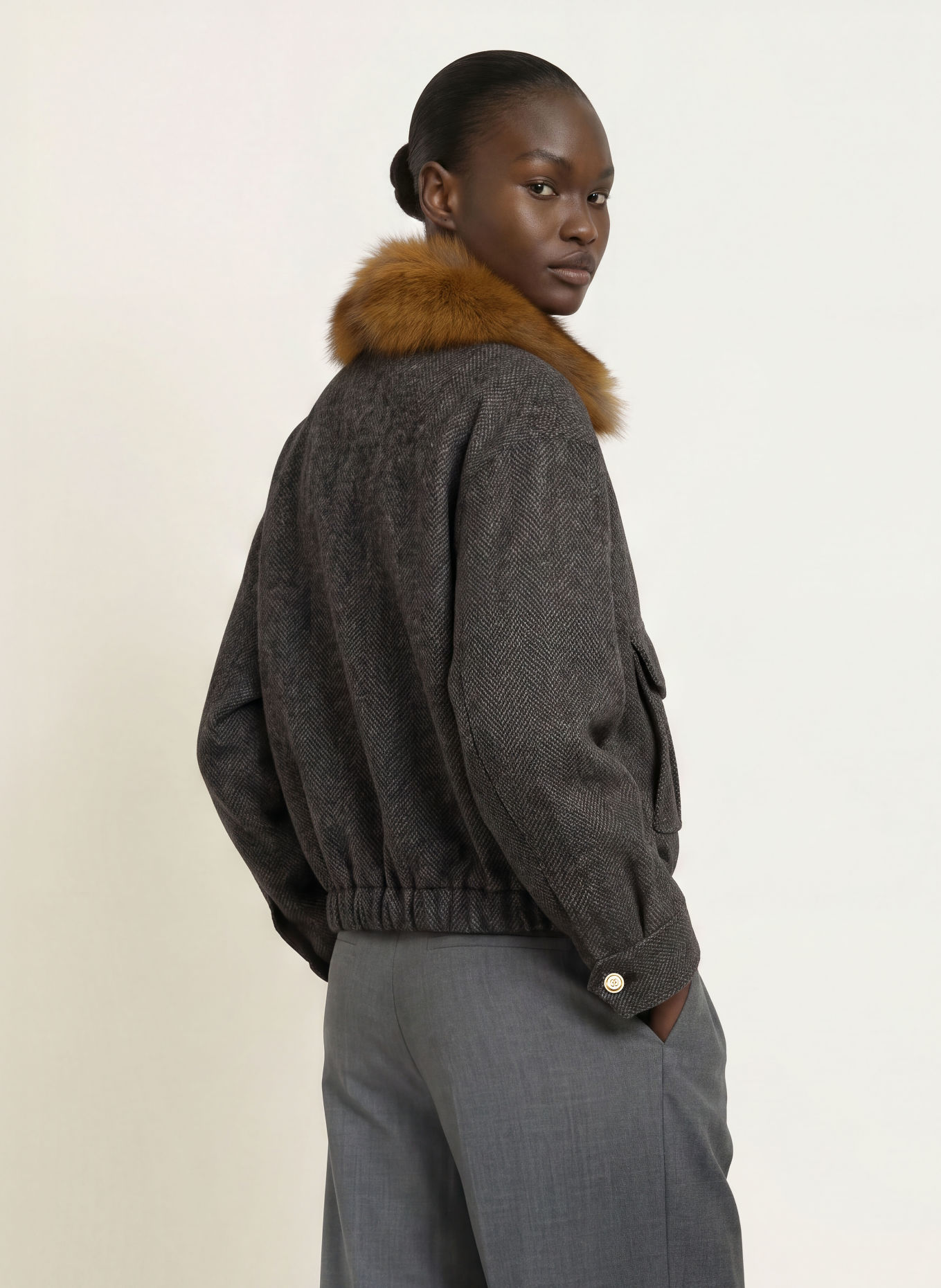 maje Blouson mit Kunstfell: DUNKELGRAU / HELLBRAUN