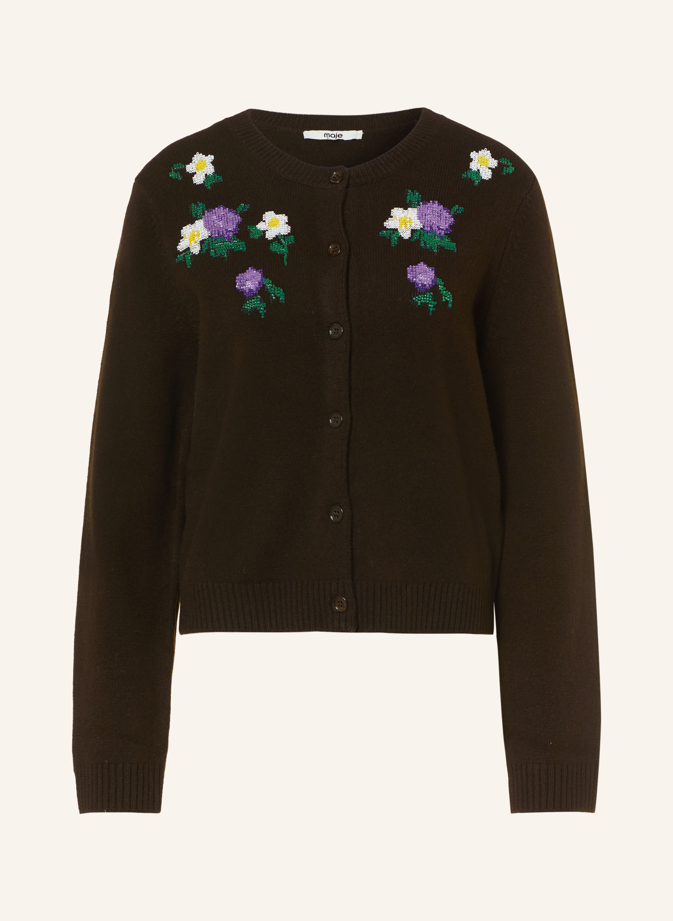 maje Strickjacke: DUNKELBRAUN / LILA / GRÜN