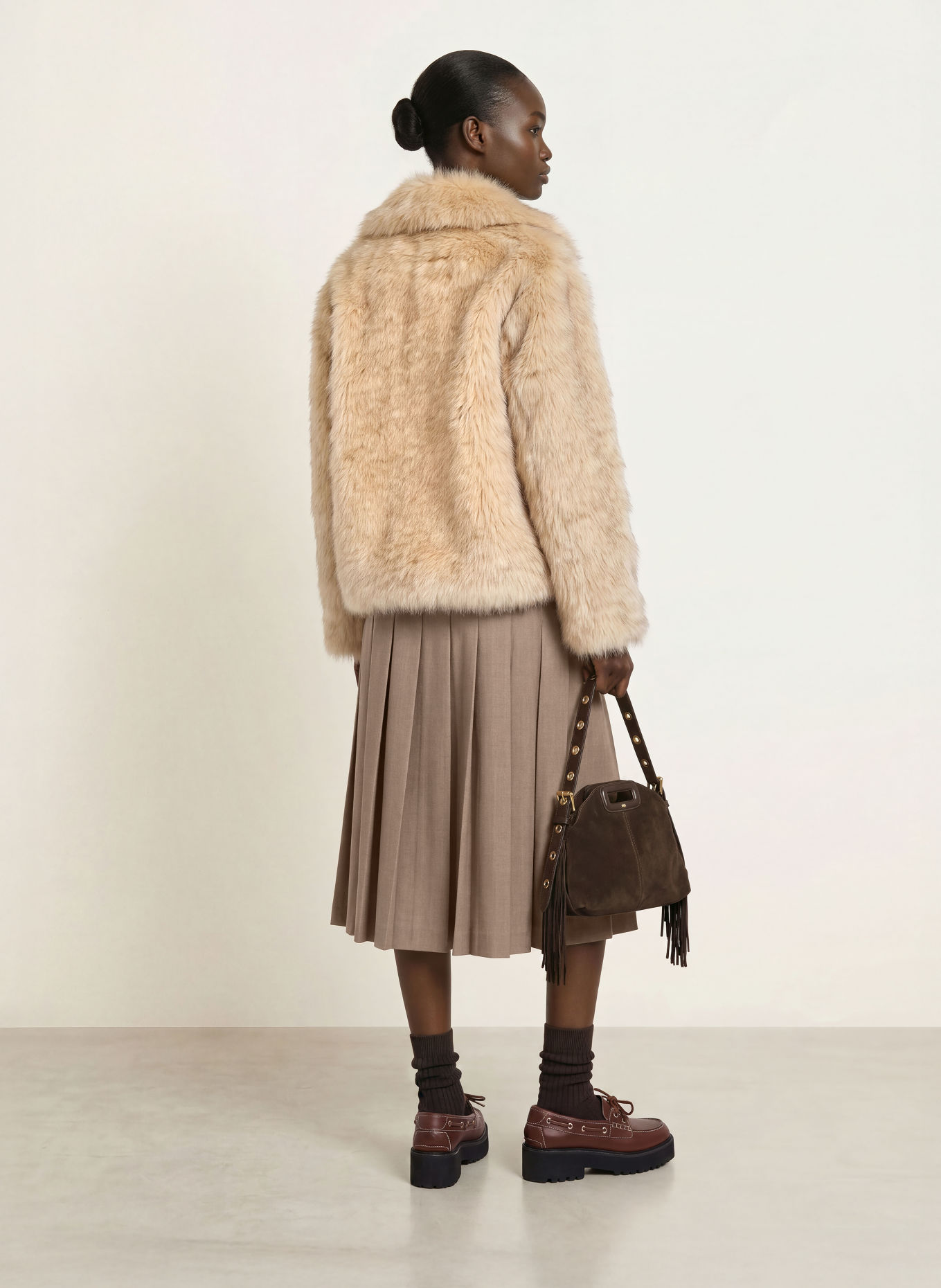 maje Faltenrock: BEIGE