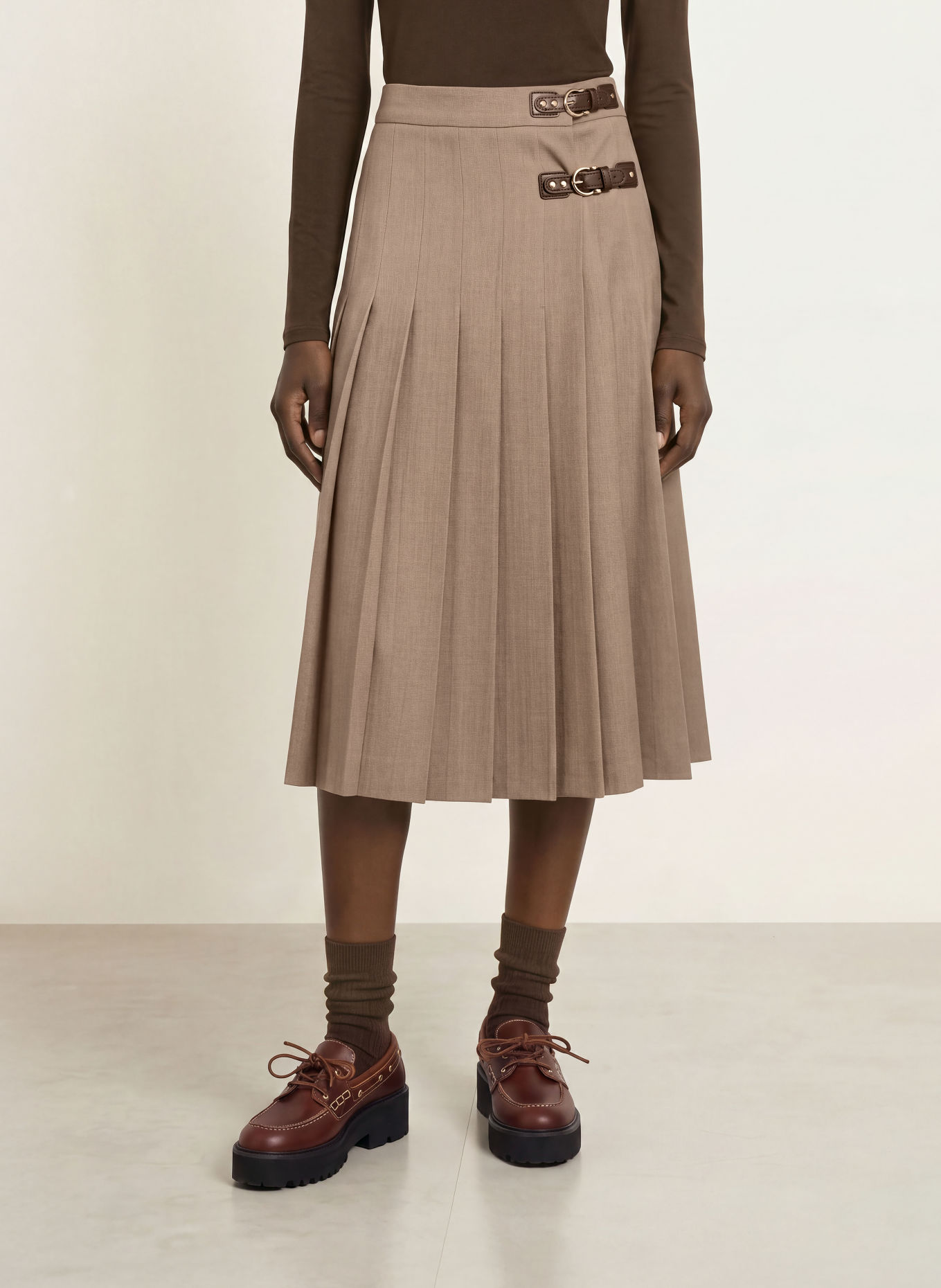 maje Faltenrock: BEIGE