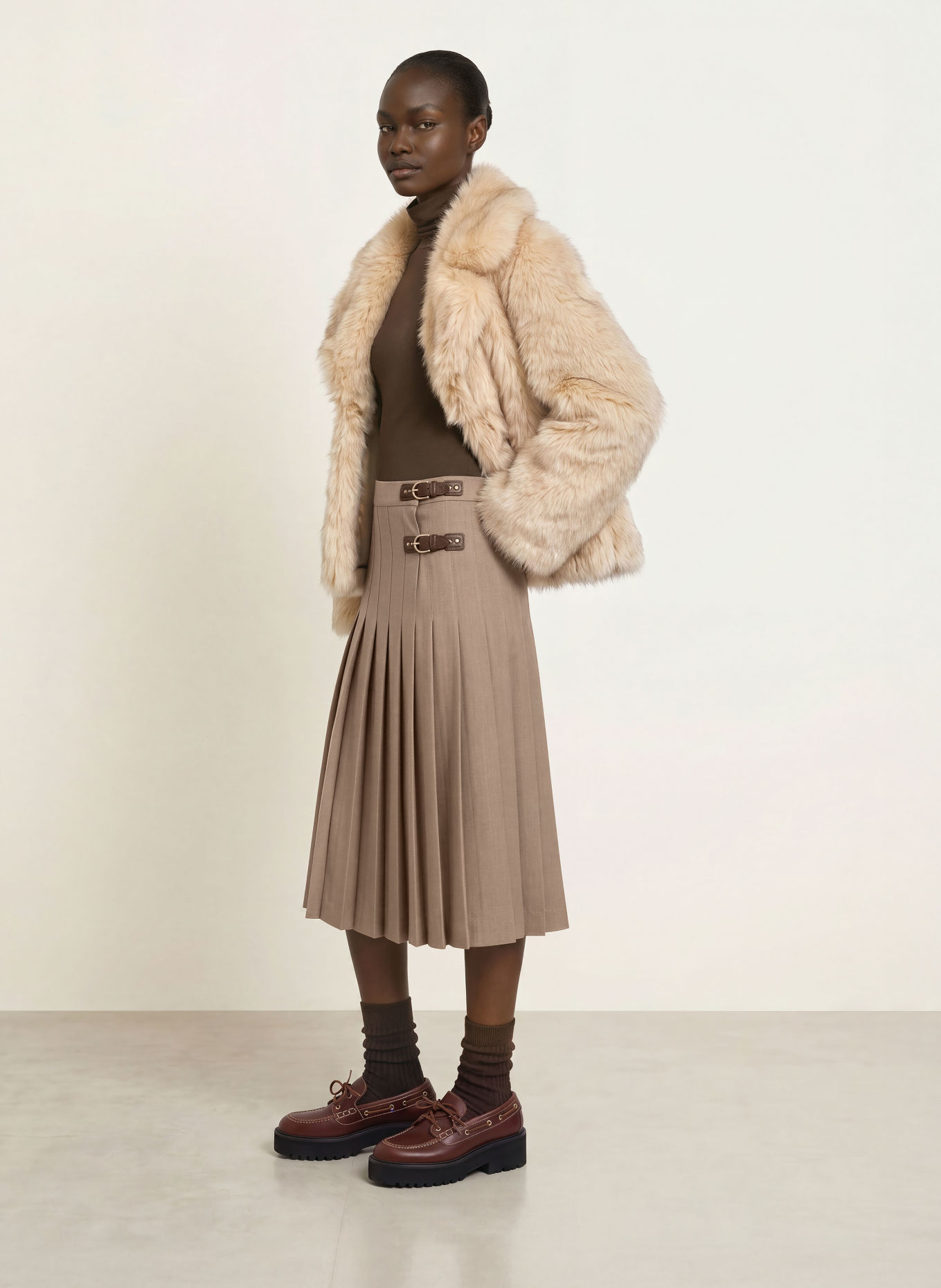 maje Faltenrock: BEIGE