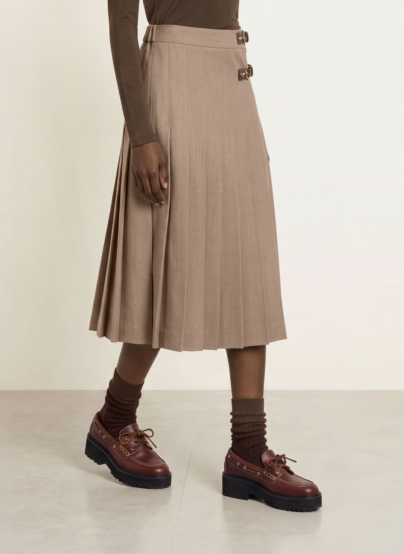 maje Faltenrock: BEIGE