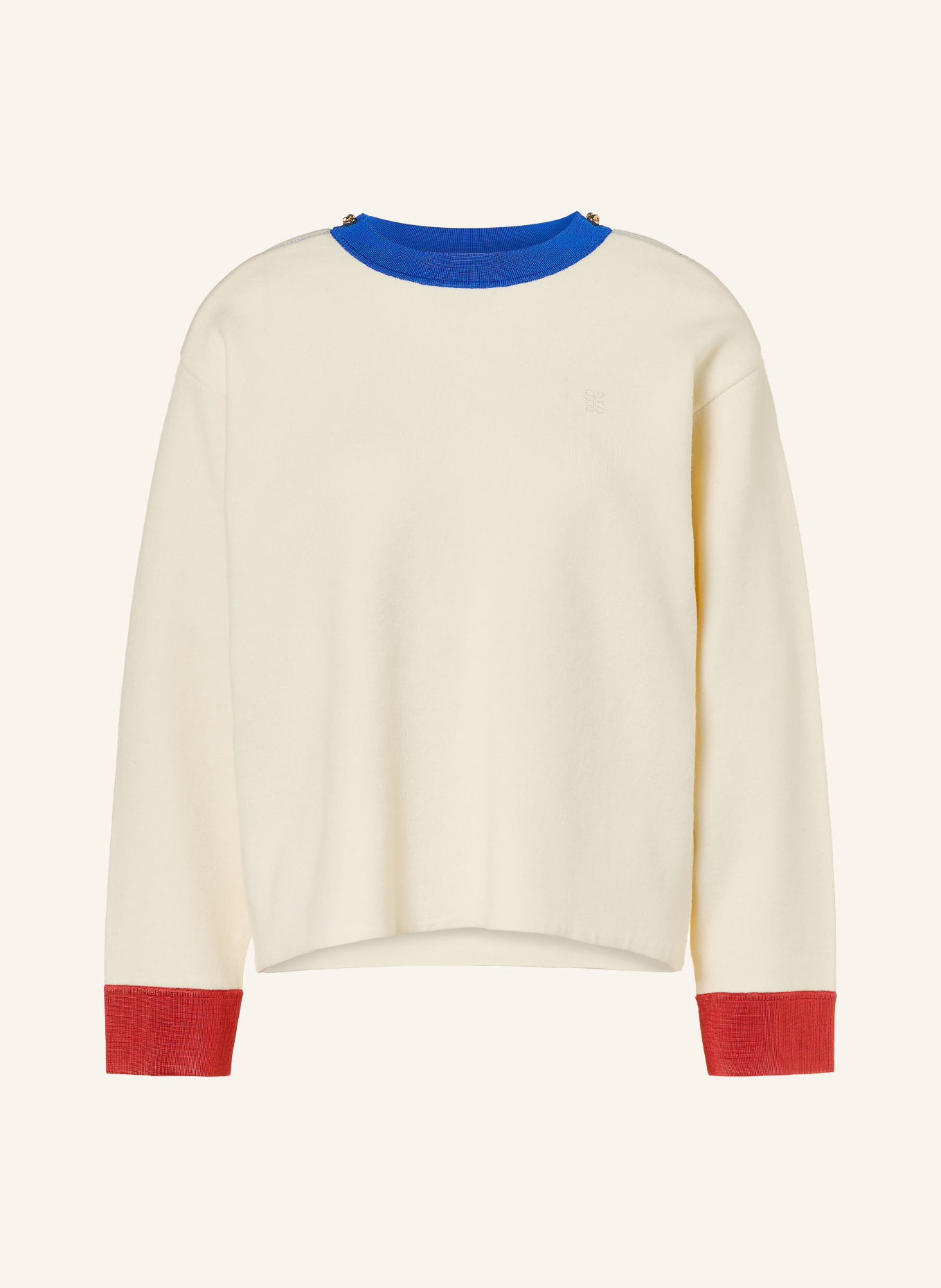 SANDRO Pullover: ECRU / ROT / BLAU