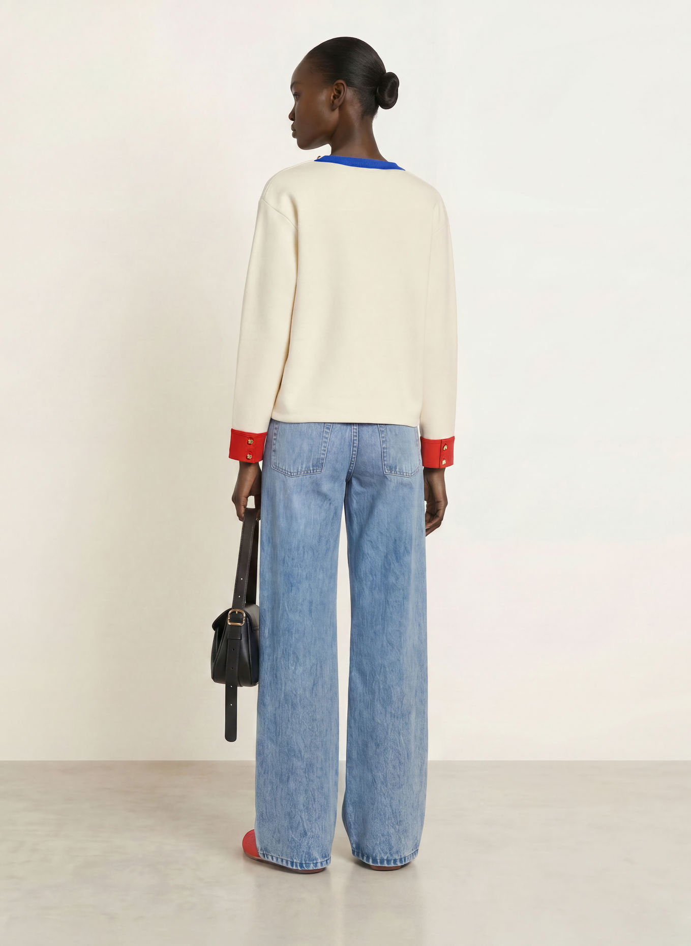 SANDRO Pullover: ECRU / ROT / BLAU