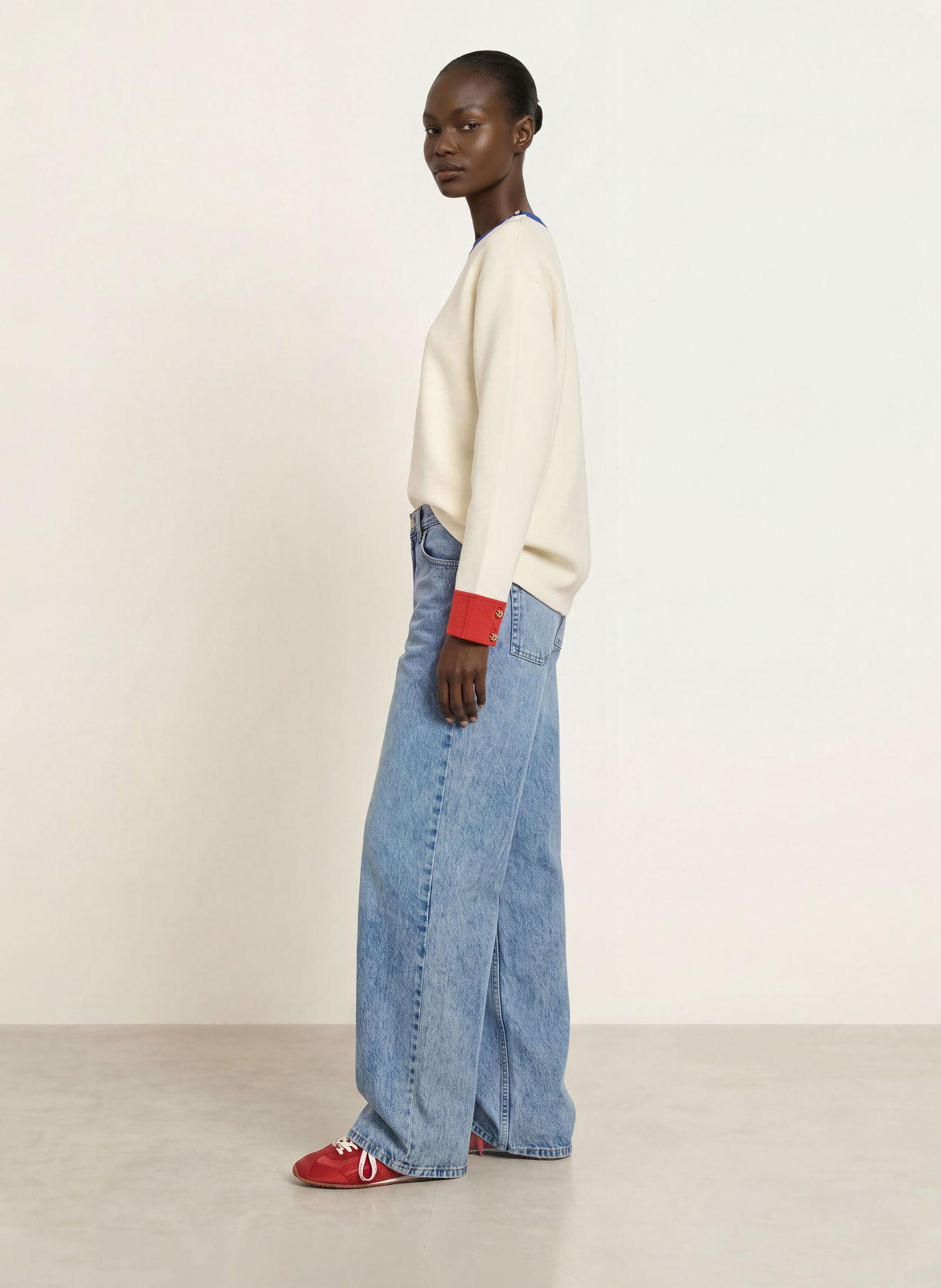 SANDRO Pullover: ECRU / ROT / BLAU