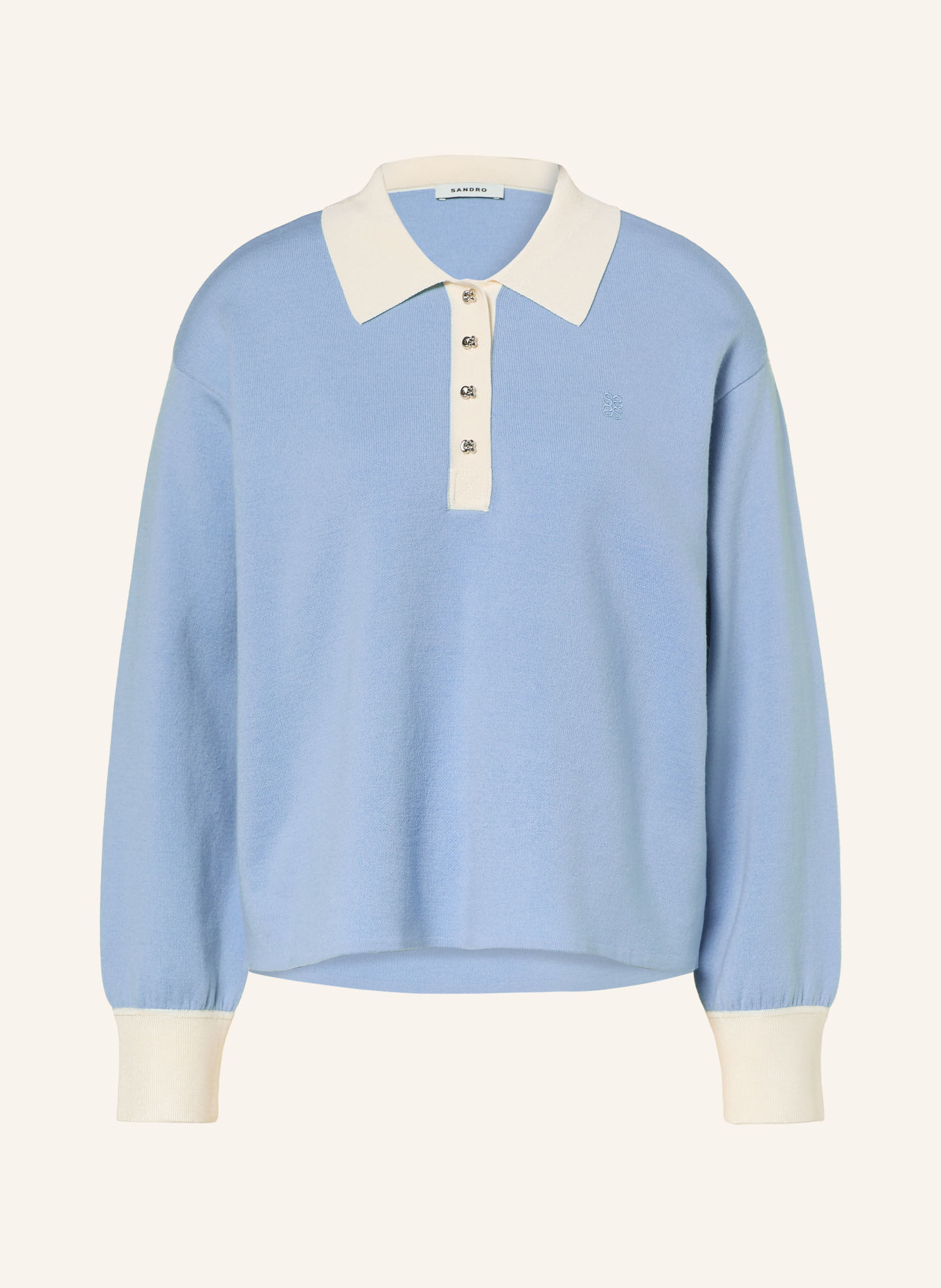 SANDRO Strick-Poloshirt: HELLBLAU / CREME