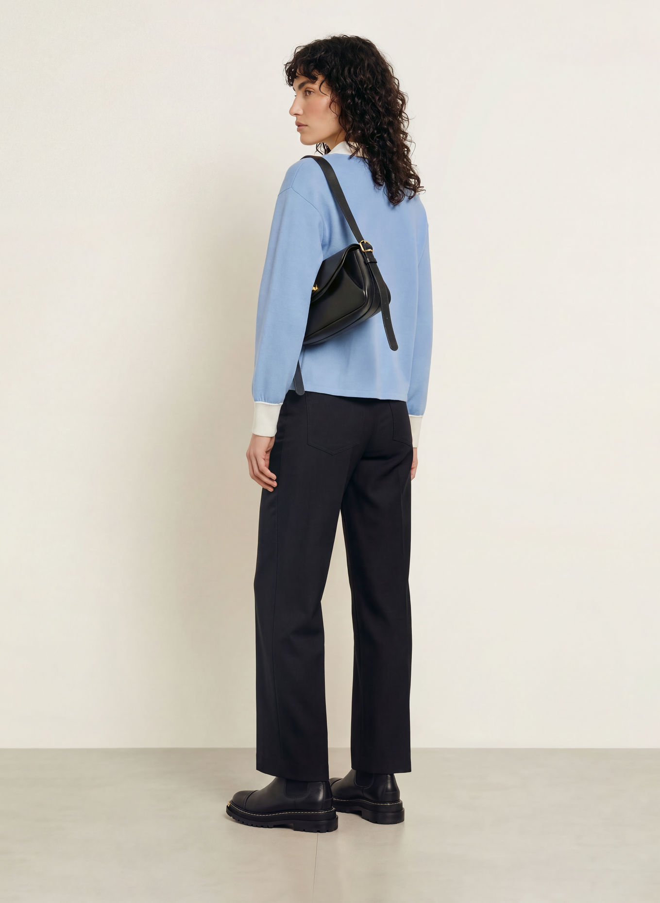 SANDRO Strick-Poloshirt: HELLBLAU / CREME