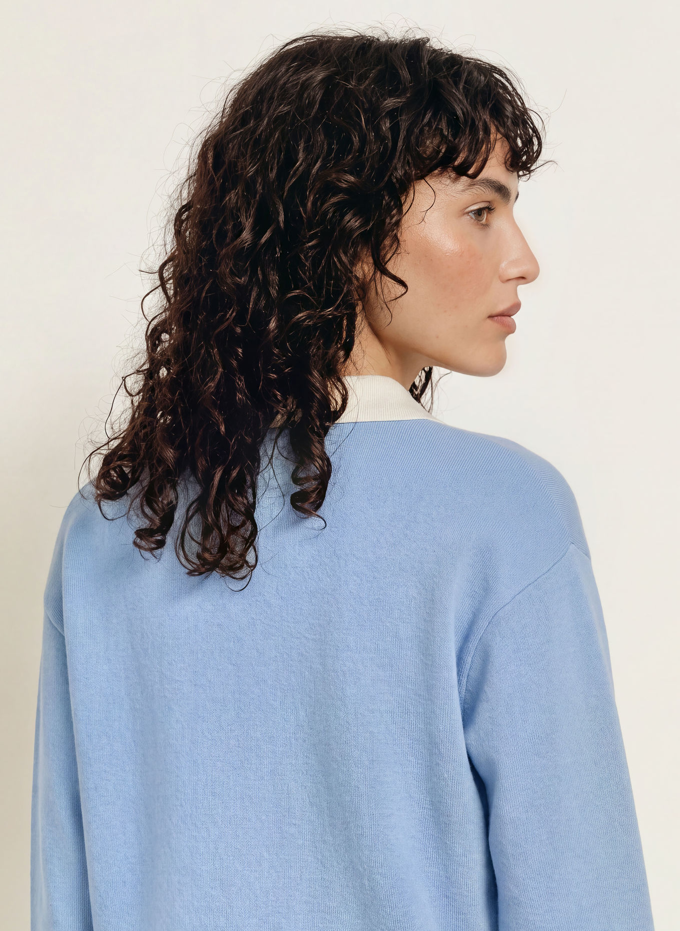 SANDRO Strick-Poloshirt: HELLBLAU / CREME