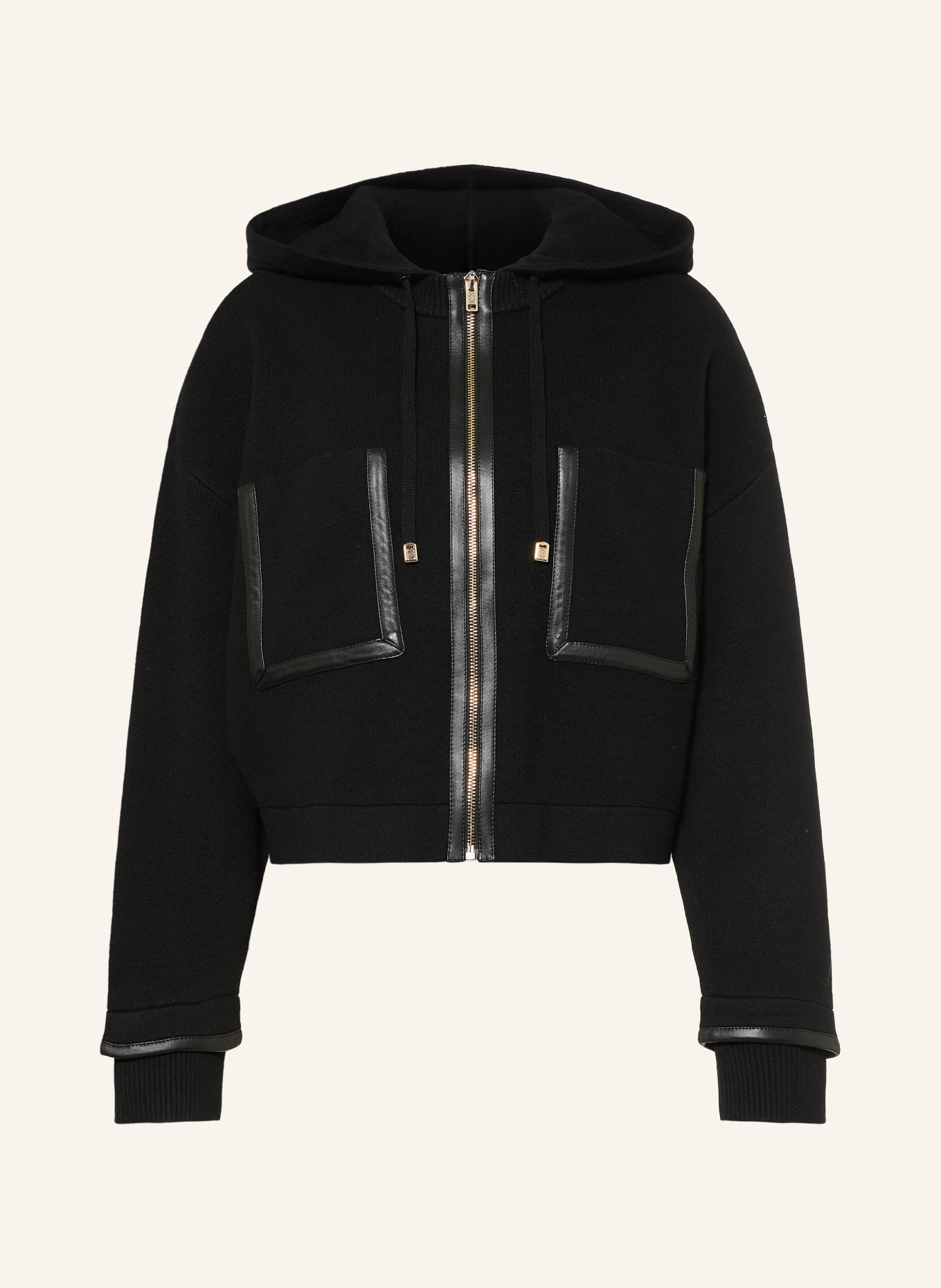 SANDRO Strickjacke mit Leder: SCHWARZ