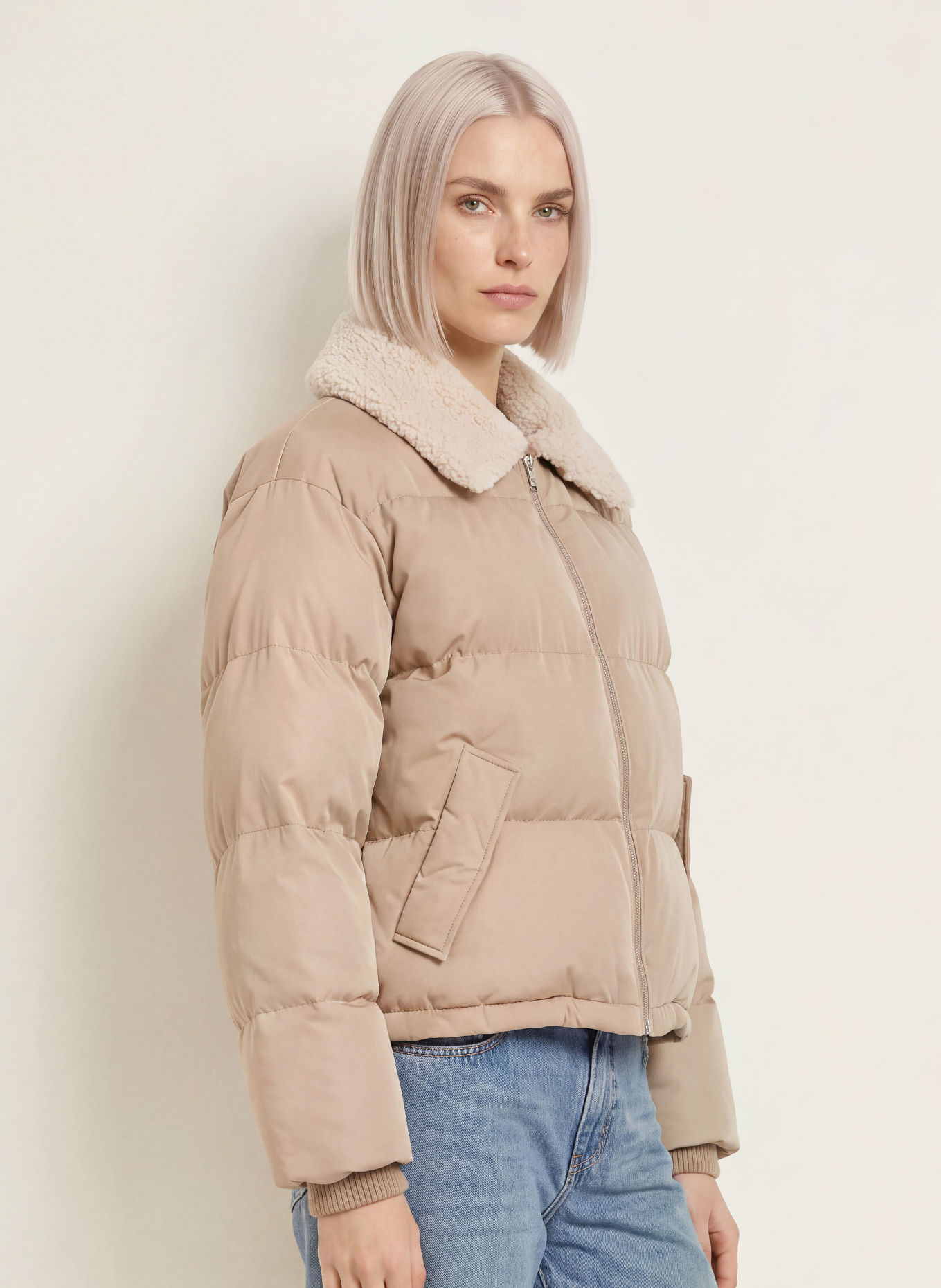 OPUS HATCHY Quilted Jacket: BEIGE