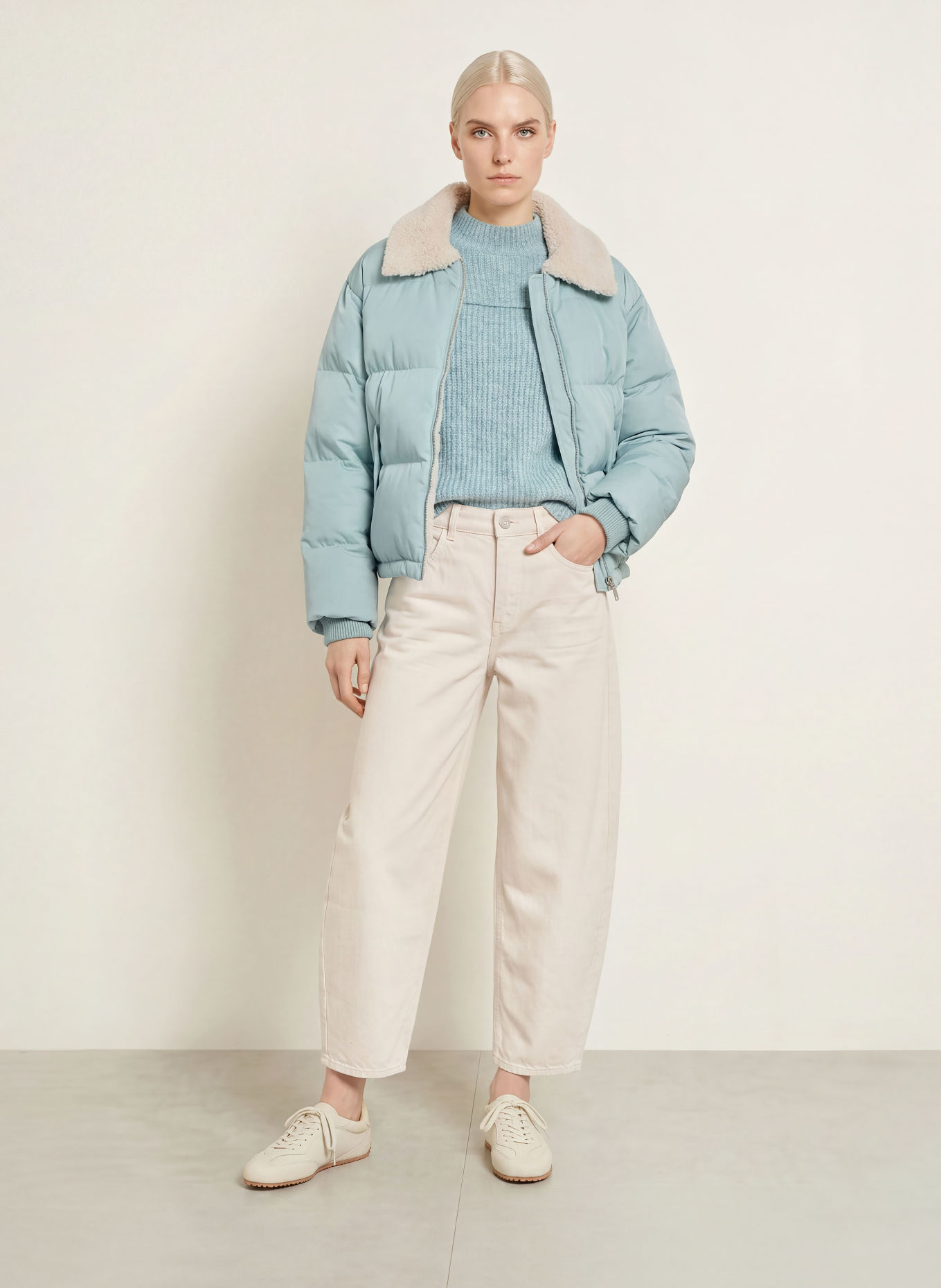 OPUS Steppjacke HATCHY: BLAUGRAU / ECRU