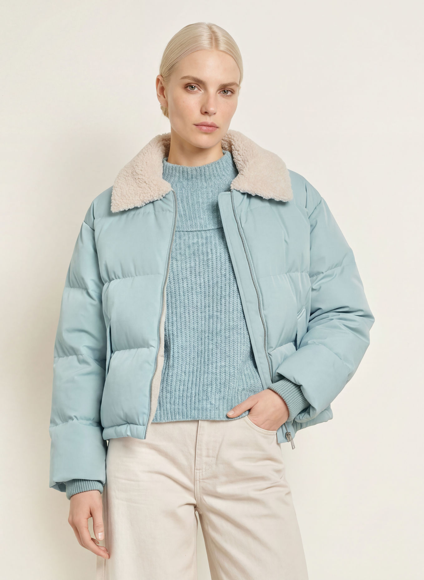 OPUS Steppjacke HATCHY: BLAUGRAU / ECRU