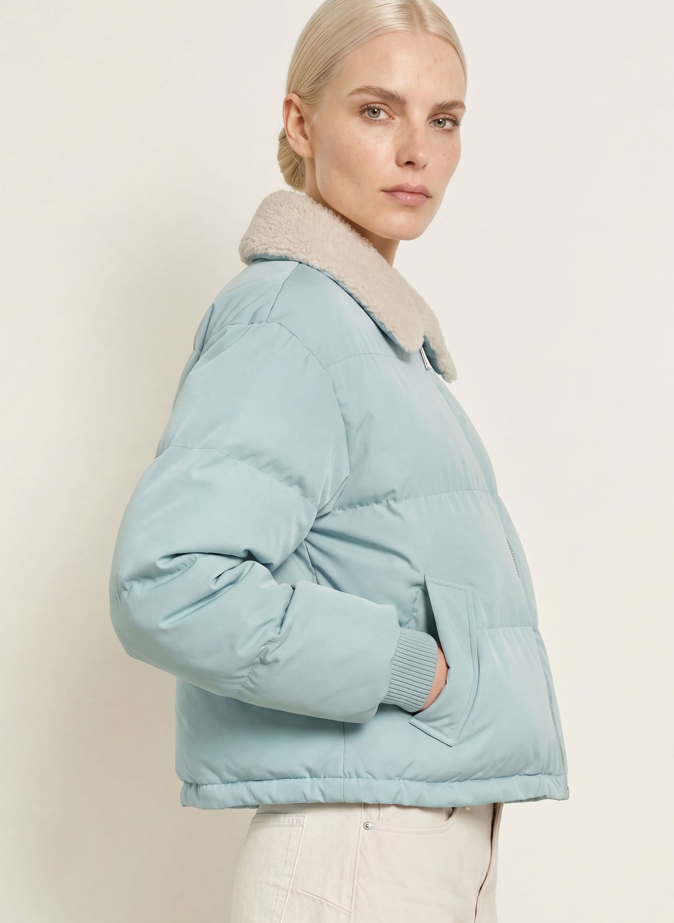 OPUS Steppjacke HATCHY: BLAUGRAU / ECRU