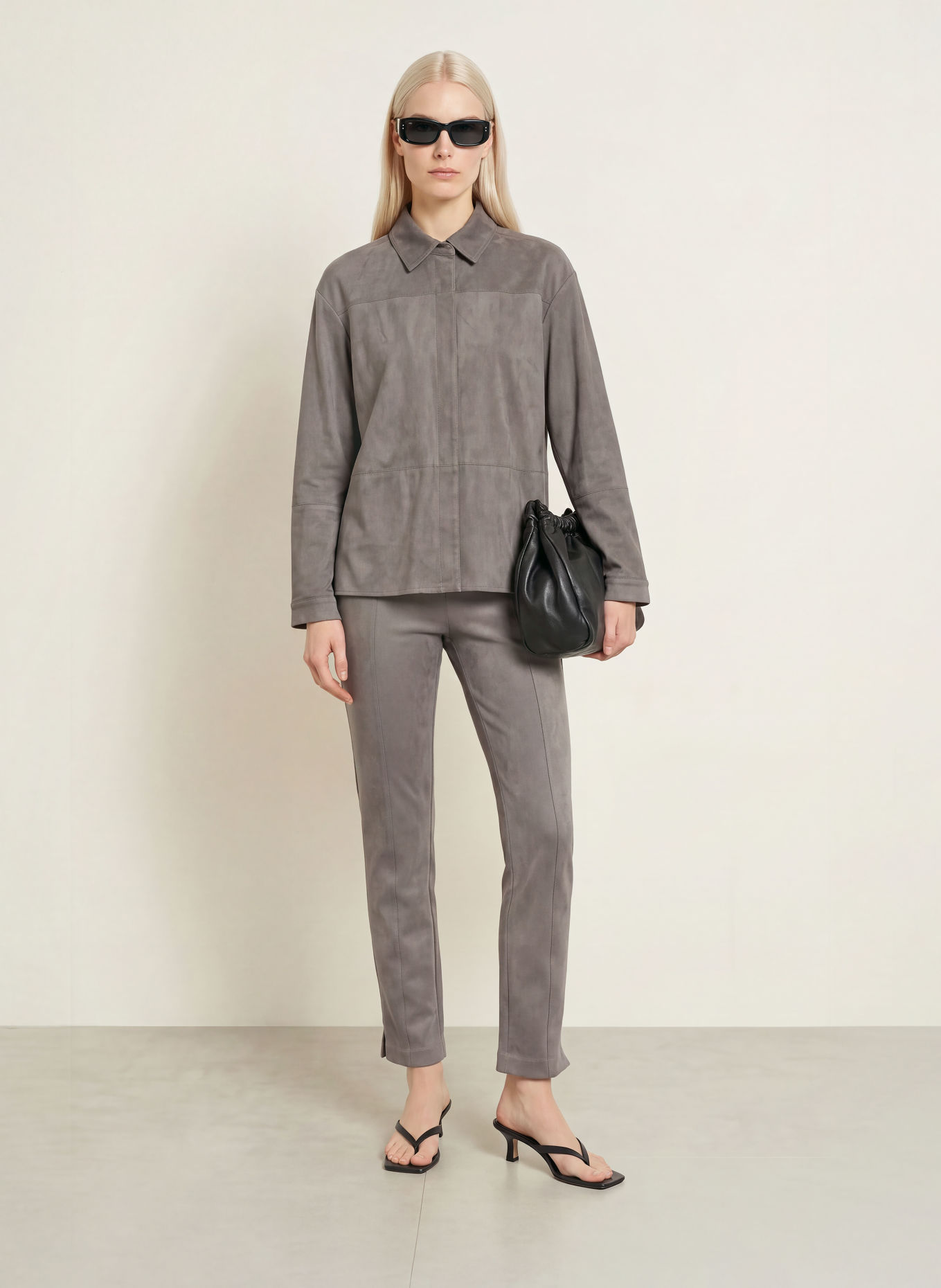 OPUS FILARA Leather-Look Shirt blouse: GRAY