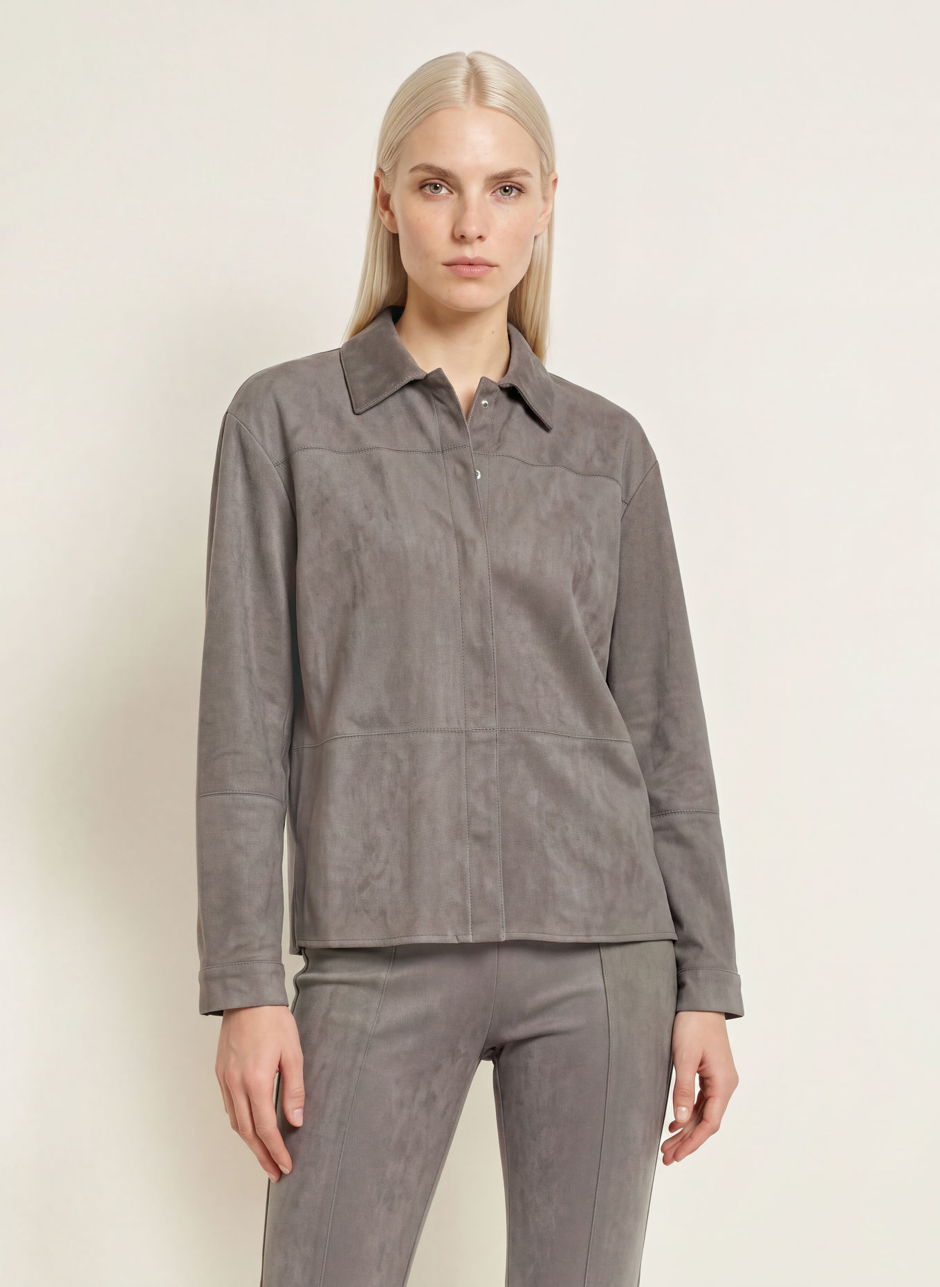 OPUS FILARA Leather-Look Shirt blouse: GRAY