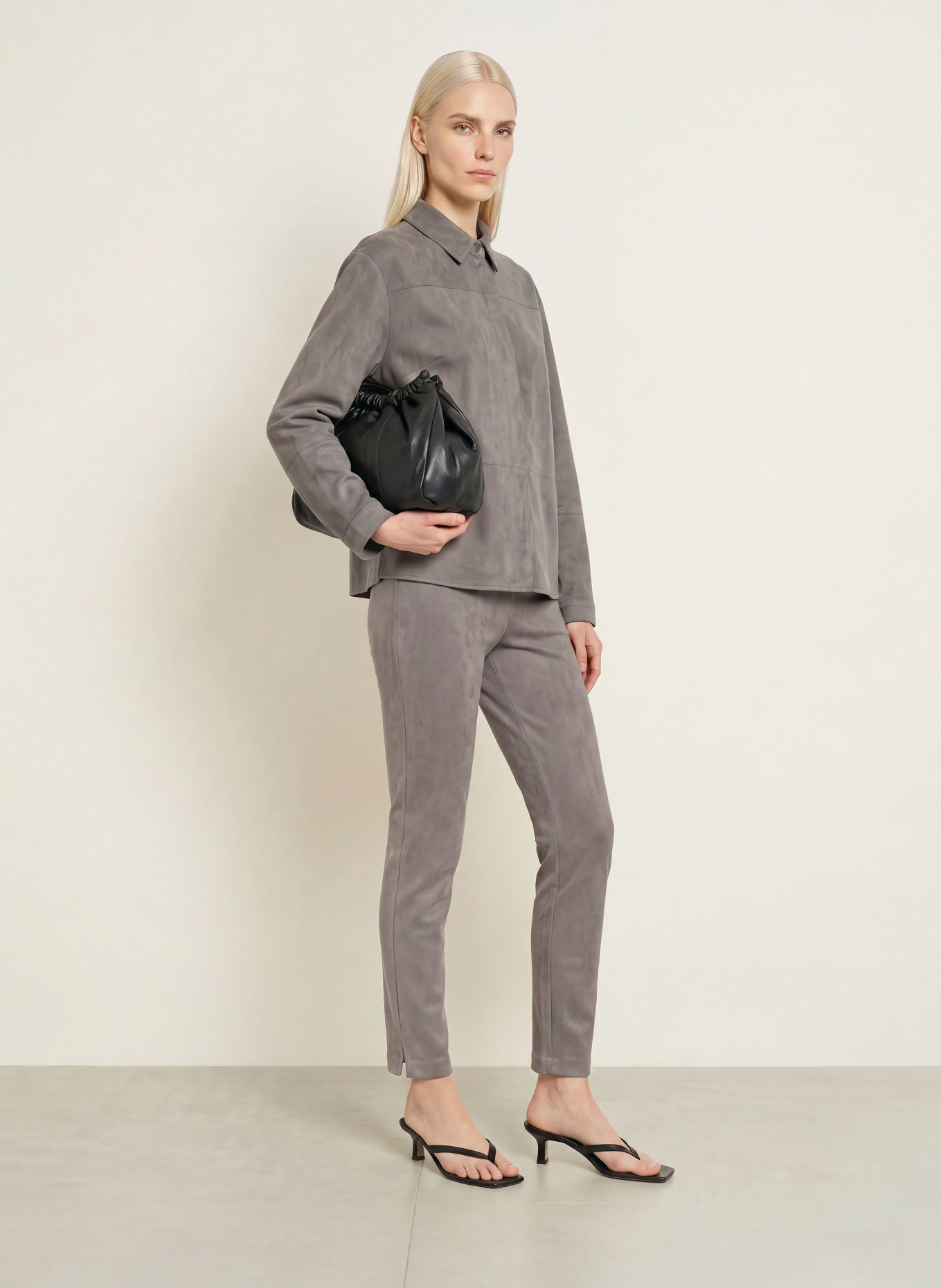 OPUS FILARA Leather-Look Shirt blouse: GRAY