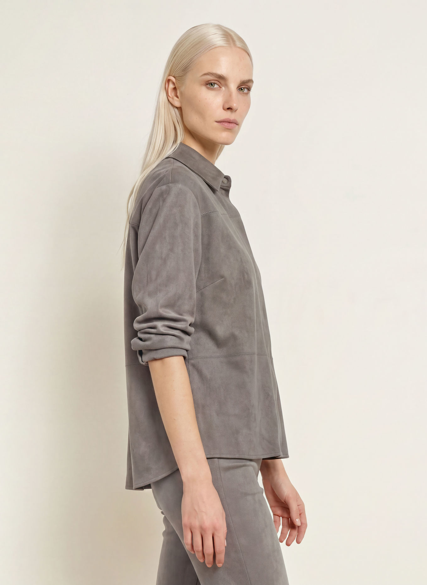 OPUS FILARA Leather-Look Shirt blouse: GRAY
